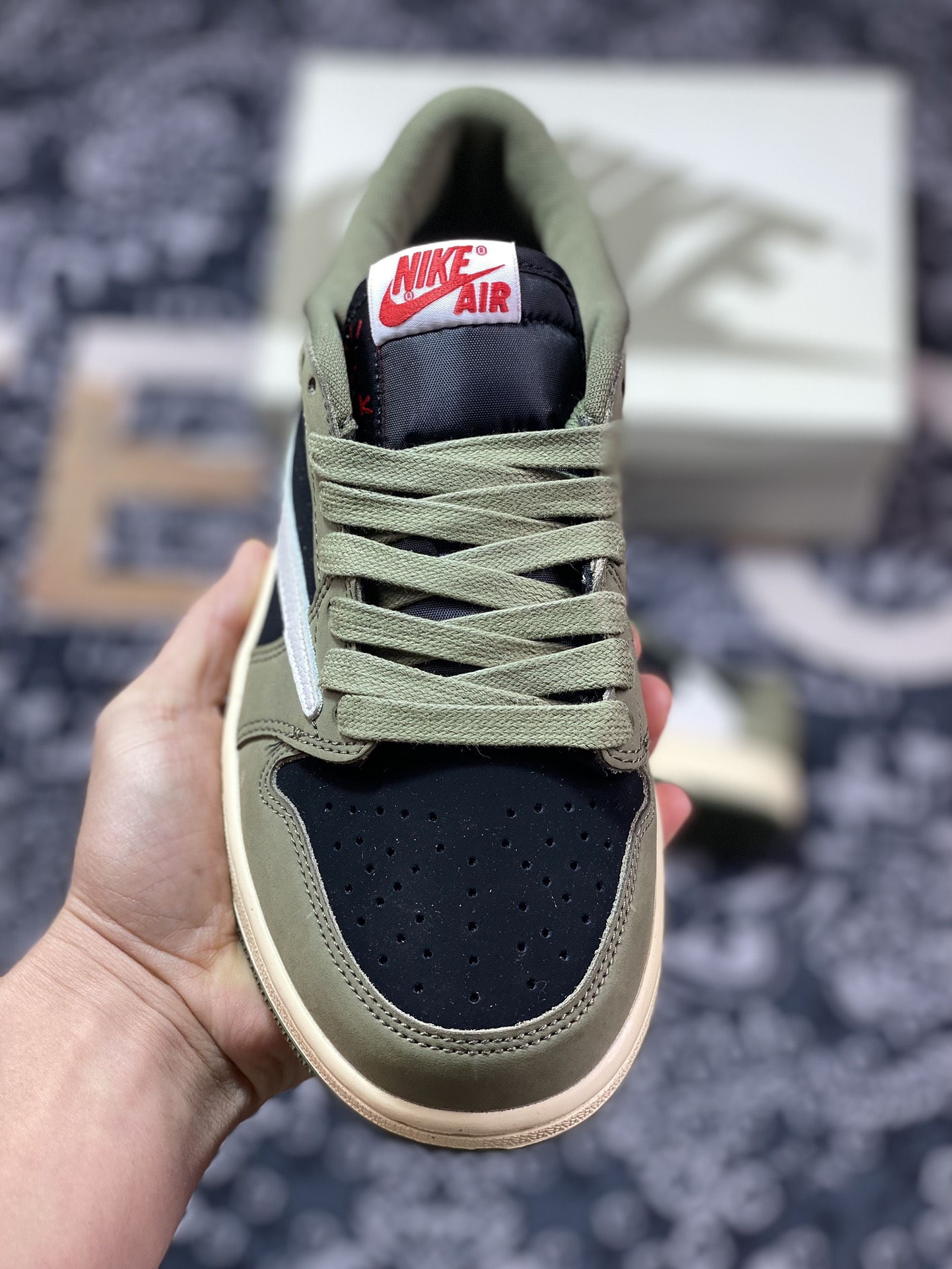 220 原装级别 外贸 Air Jordan 1 Low x Fragment x Travis Scott 橄榄绿 DM7866-002