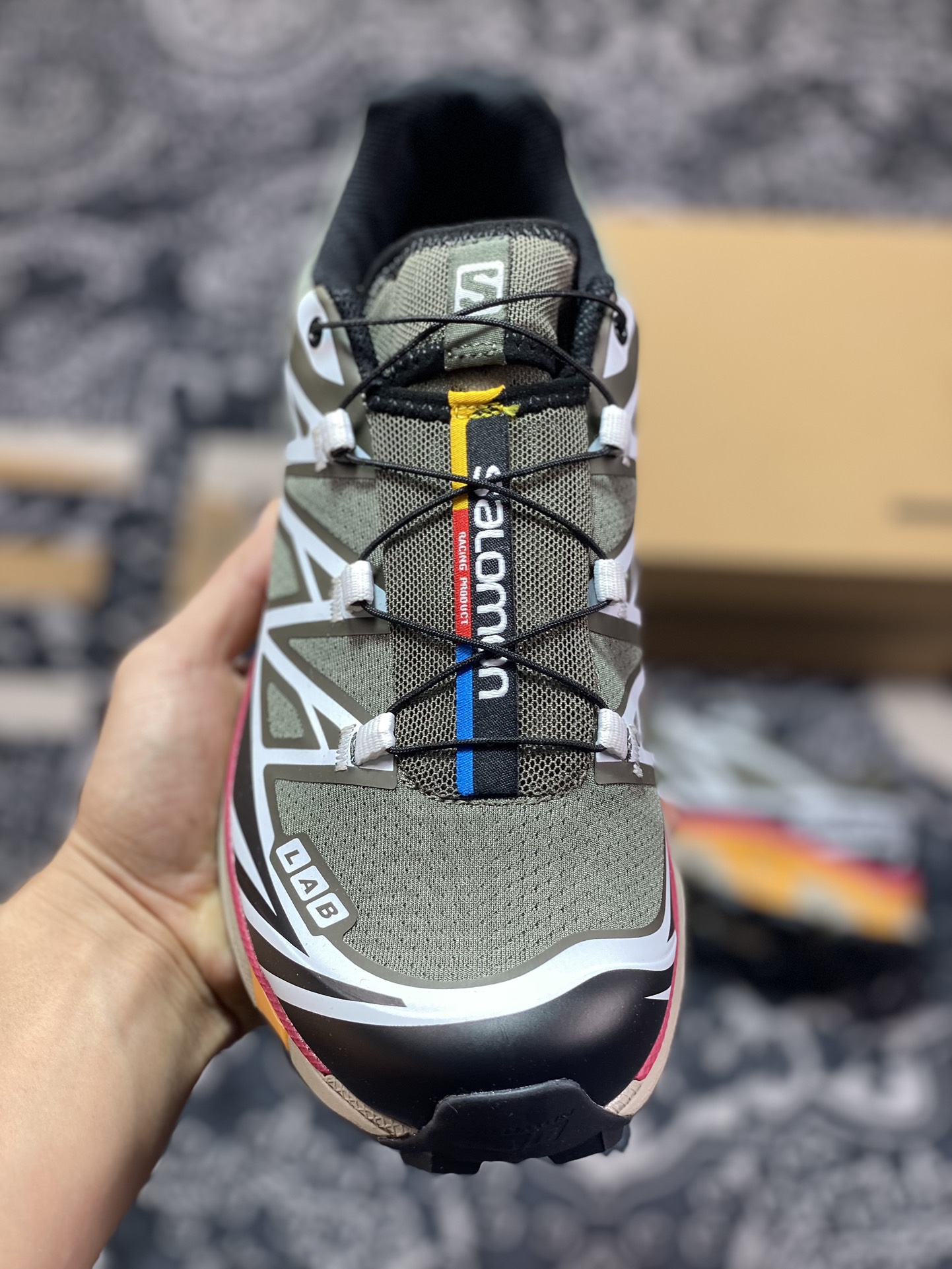 280 萨洛蒙/Salomon XT-6 Gore-Tex"Beluga/Black/Russet Orange"天际运动鞋“橄榄绿黑白橙”473056