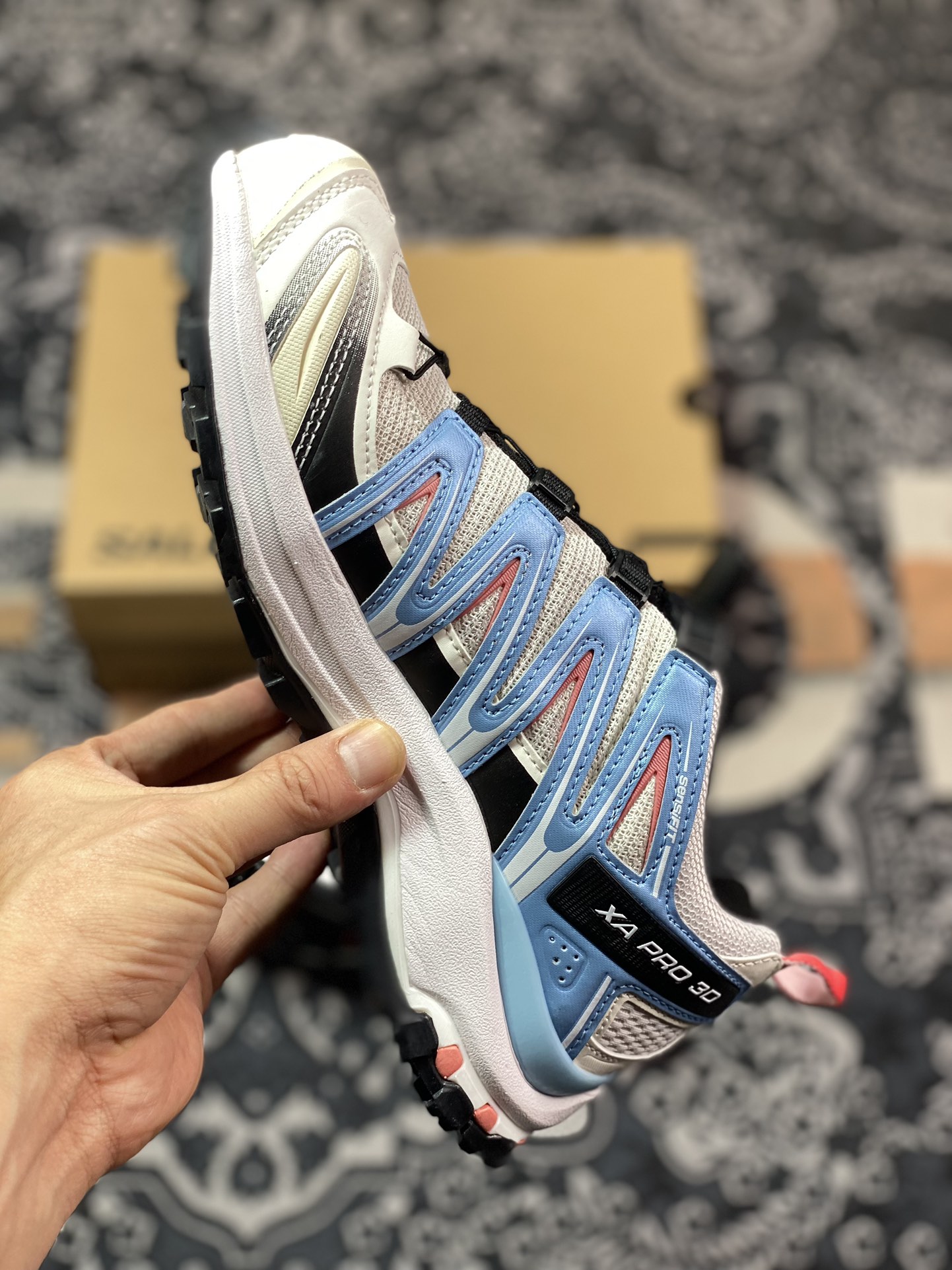 240 萨洛蒙/Salomon XA Pro 3D GTX"Beige Blue"XA专业型跑步鞋“米白黑浅蓝玫粉”471567