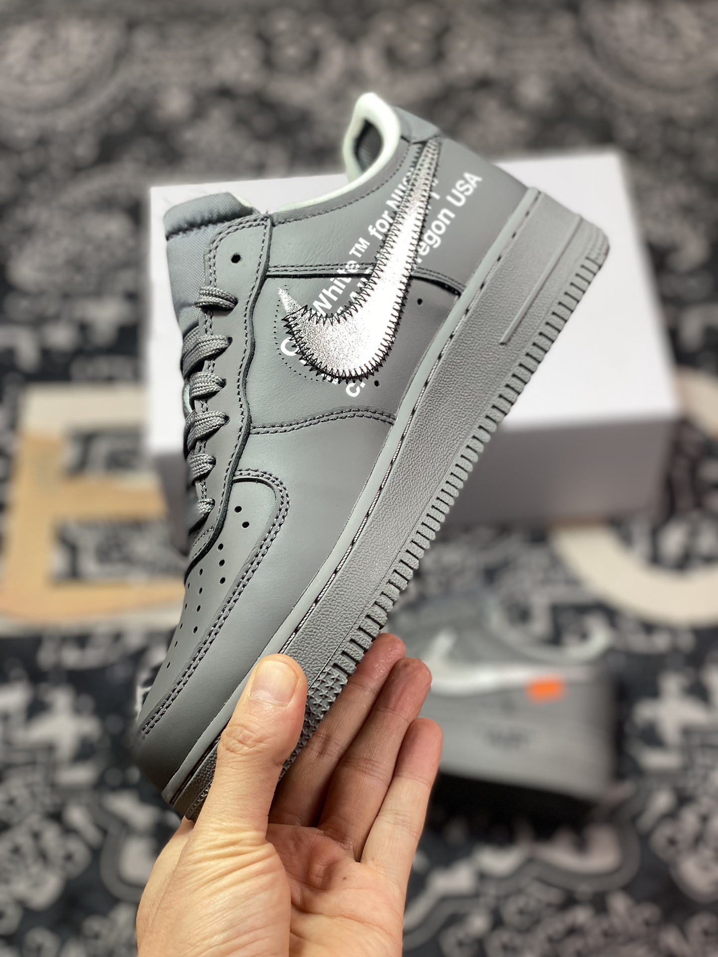 320  Off-White x Nike Air Force 1 Low’07”Ghost Grey”空军一号板鞋“OW深灰金属银钩”DX1419-500