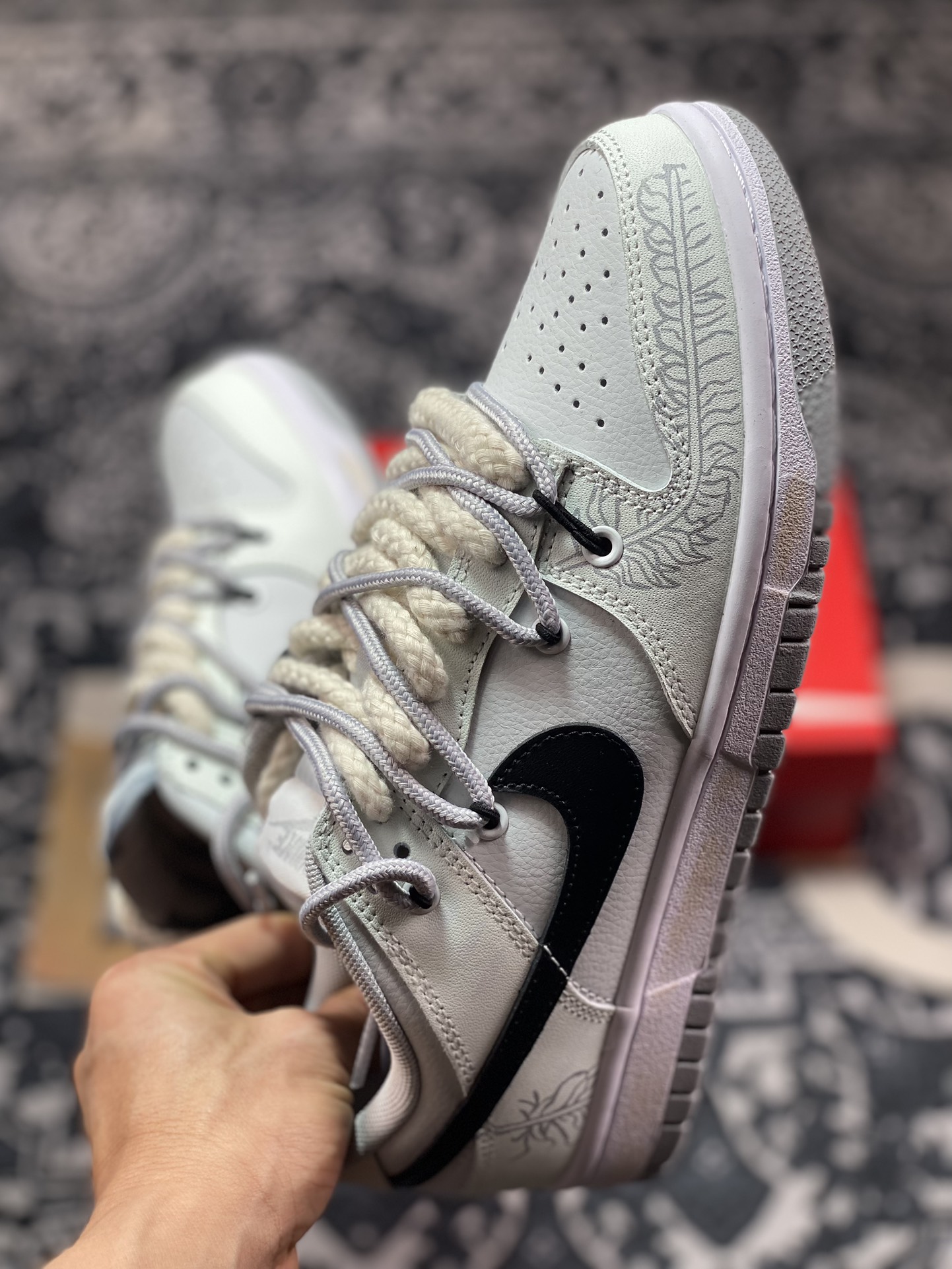 260 原装级别 Dunk Low 银饰羽毛 高街情侣 达芬奇定制 SB绑带低帮休闲板鞋 DJ6188-001