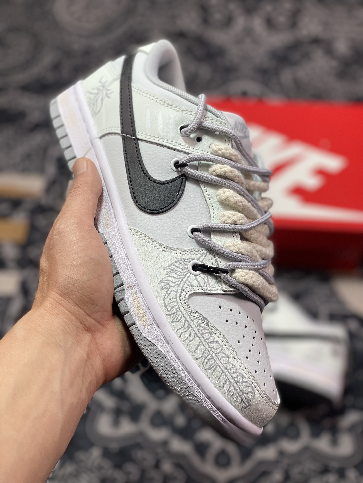 260 原装级别 Dunk Low 银饰羽毛 高街情侣 达芬奇定制 SB绑带低帮休闲板鞋 DJ6188-001