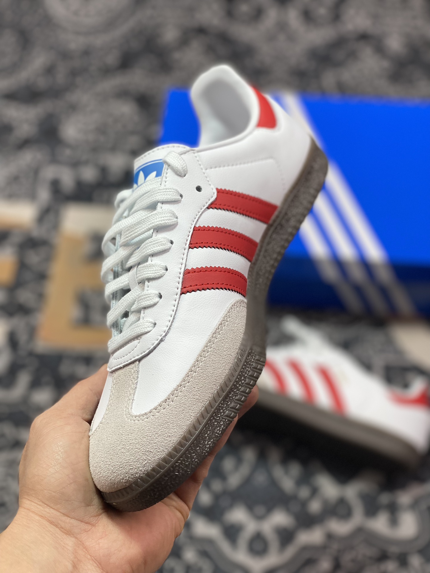 200  阿迪达斯/三叶草Adidas Originals Samba Vegan OG桑巴舞系板鞋“白浅灰大学红生胶底”IG1025