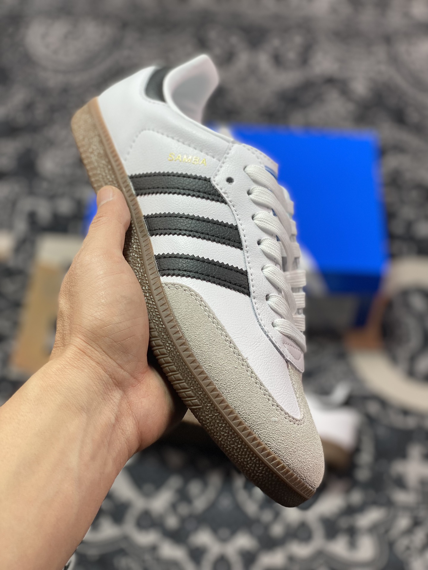 200  阿迪达斯/三叶草Adidas Originals Samba Vegan OG桑巴舞板鞋“皮革白黑浅灰金焦糖底”H01877