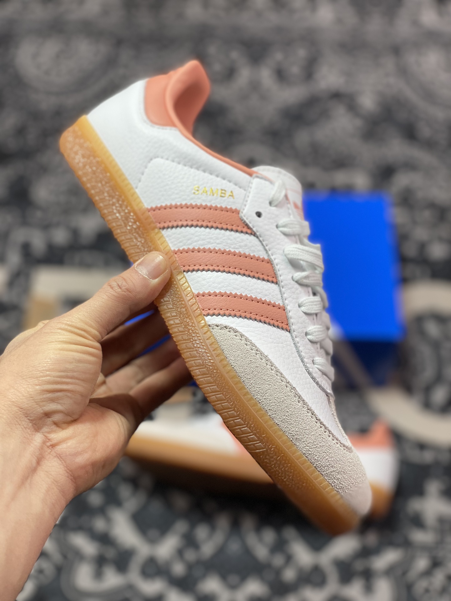 200  Adidas三叶草 Originals Samba Vegan OG桑巴舞系列板鞋“皮革白浅灰橘粉生胶底”IG5932