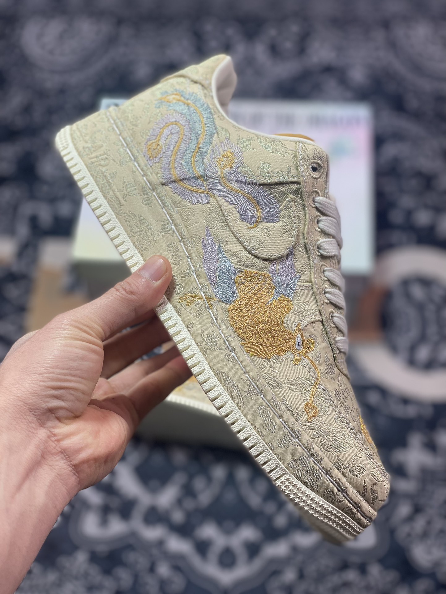 450 耐克Nike Air Force 1 ”Xixi”空军一号经典低帮百搭休闲运动板鞋“黄金卡其丝绸提花”HJ4285-777