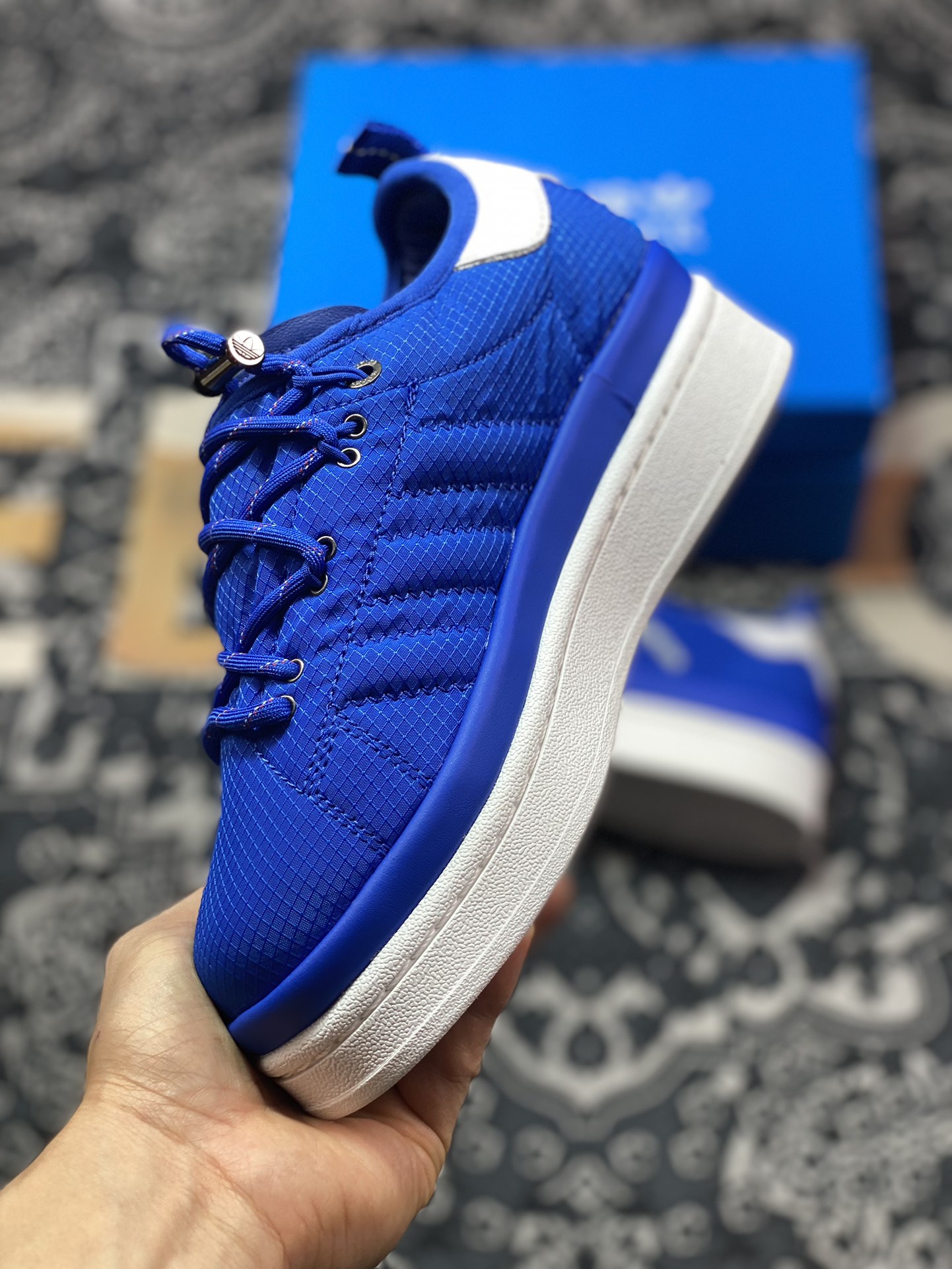 300  Moncler x Adidas Campus Low"Blue White"学院改良系列低帮板鞋“联名牛津布宝蓝白”IG7864