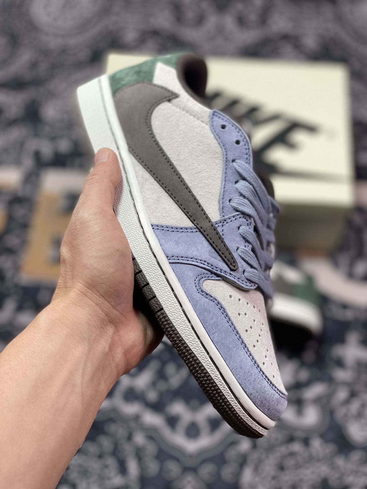 300 Travis Scott x Nike Air Jordan 1 Low OG SP”Cactus Jack”AJ1乔丹一代篮球鞋“TS联名浅灰紫绿暗灰反钩”DM7866-820