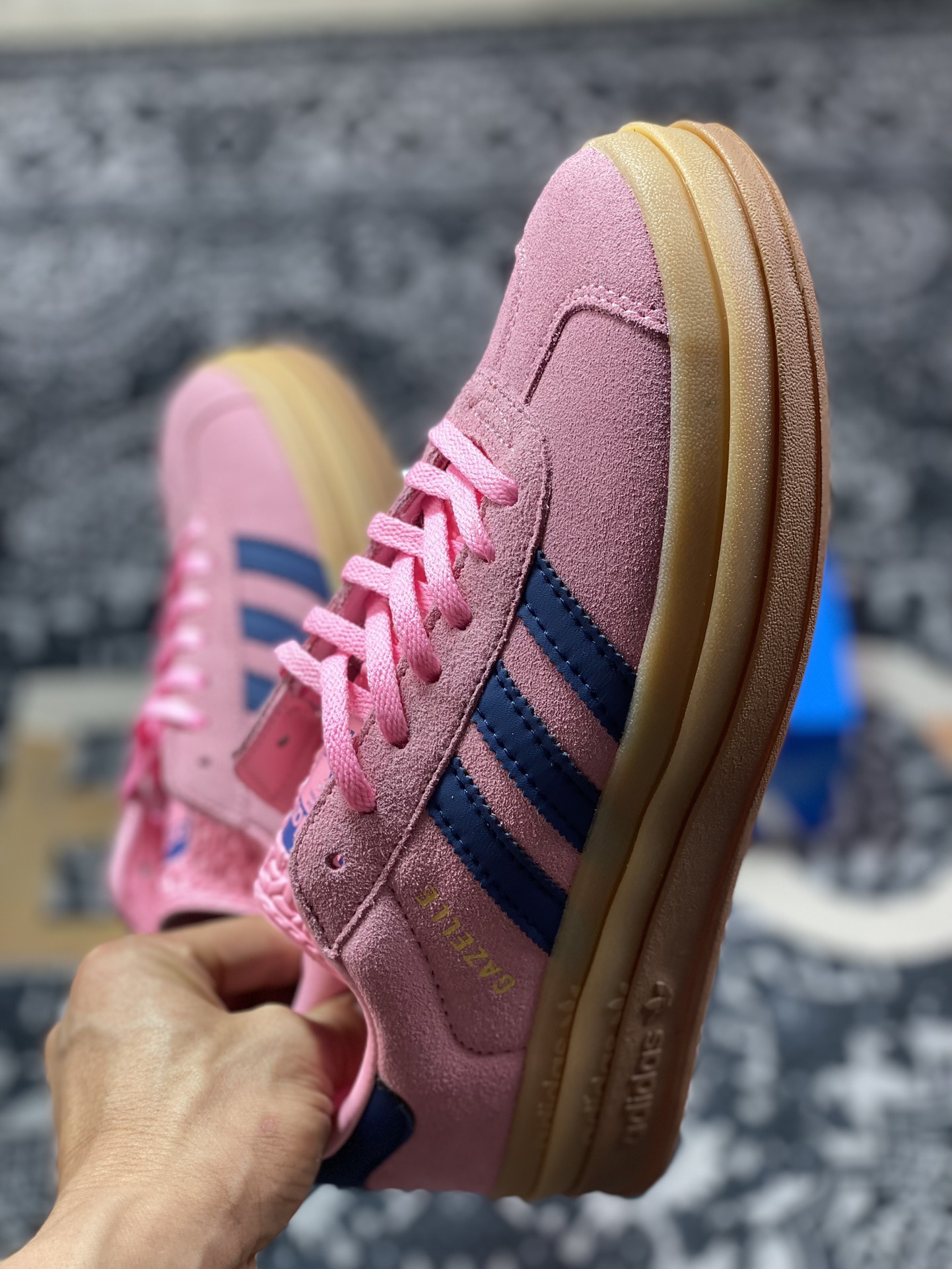 Adidas Originals Gazelle Bold W Antelope Platform Series Sneakers ”Rose Pink Navy Blue Raw Rubber Sole” HO6122