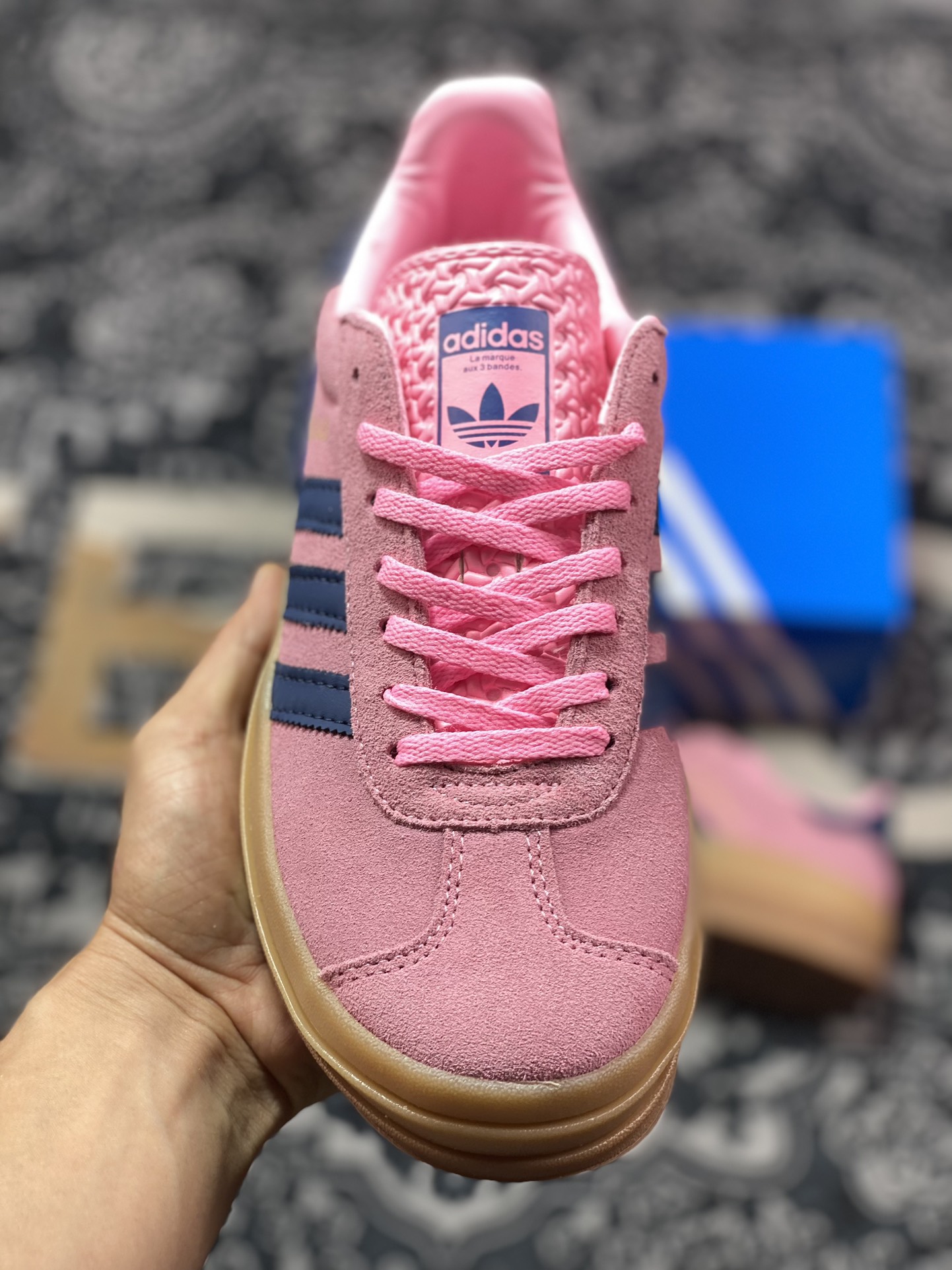 Adidas Originals Gazelle Bold W Antelope Platform Series Sneakers ”Rose Pink Navy Blue Raw Rubber Sole” HO6122