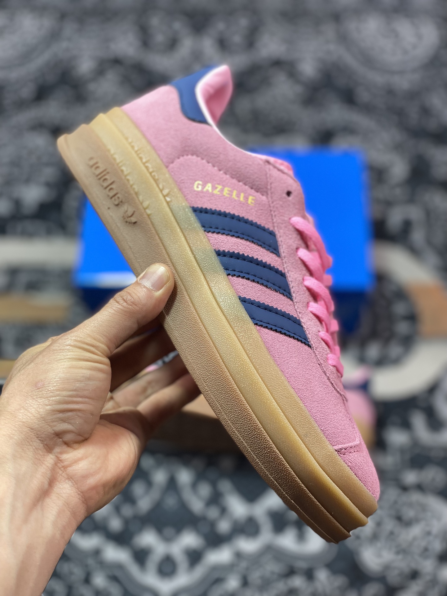 Adidas Originals Gazelle Bold W Antelope Platform Series Sneakers ”Rose Pink Navy Blue Raw Rubber Sole” HO6122