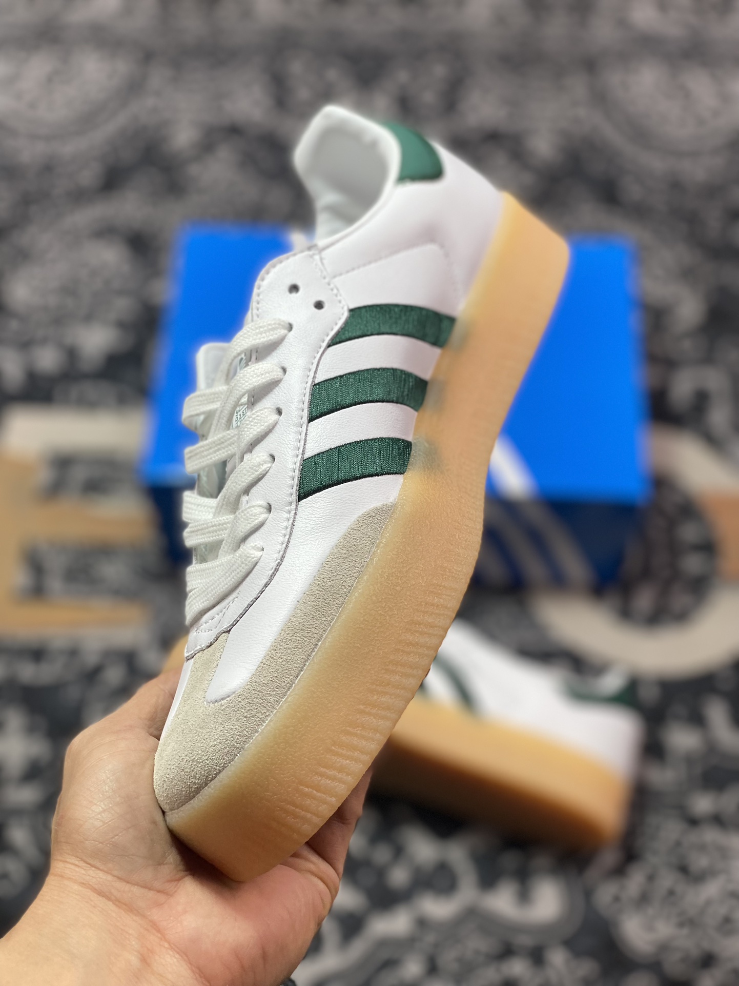 160  阿迪达斯Adidas Samba XLG"White Green"桑巴舞板鞋“白深绿生胶底”ID0440