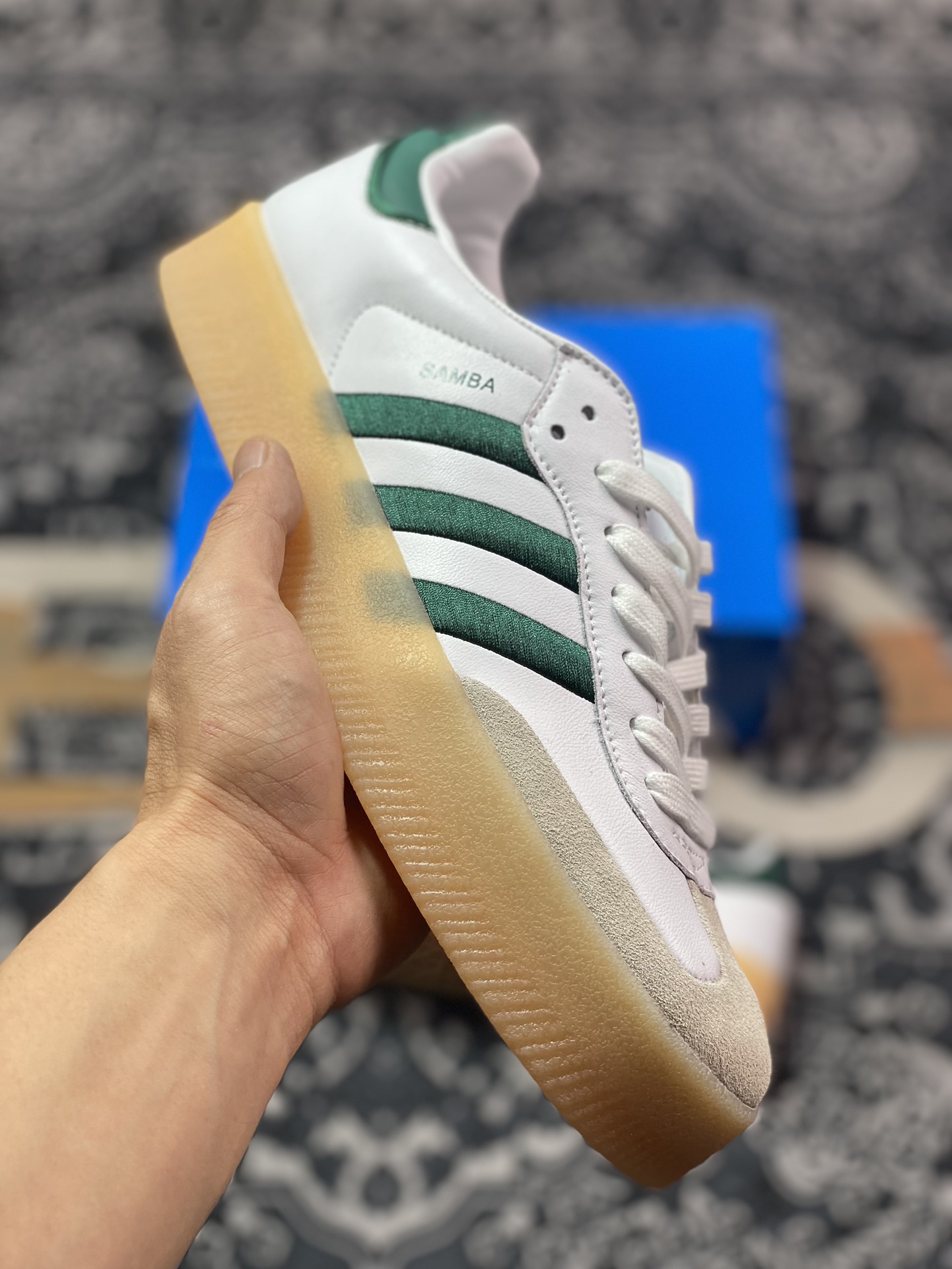 160  阿迪达斯Adidas Samba XLG”White Green”桑巴舞板鞋“白深绿生胶底”ID0440