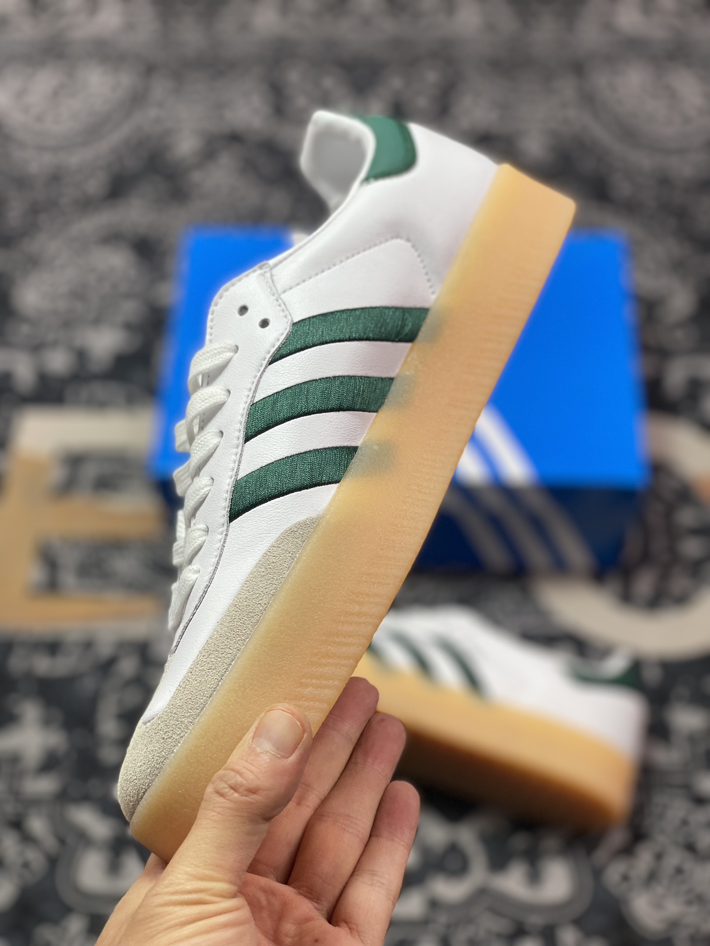 160  阿迪达斯Adidas Samba XLG"White Green"桑巴舞板鞋“白深绿生胶底”ID0440