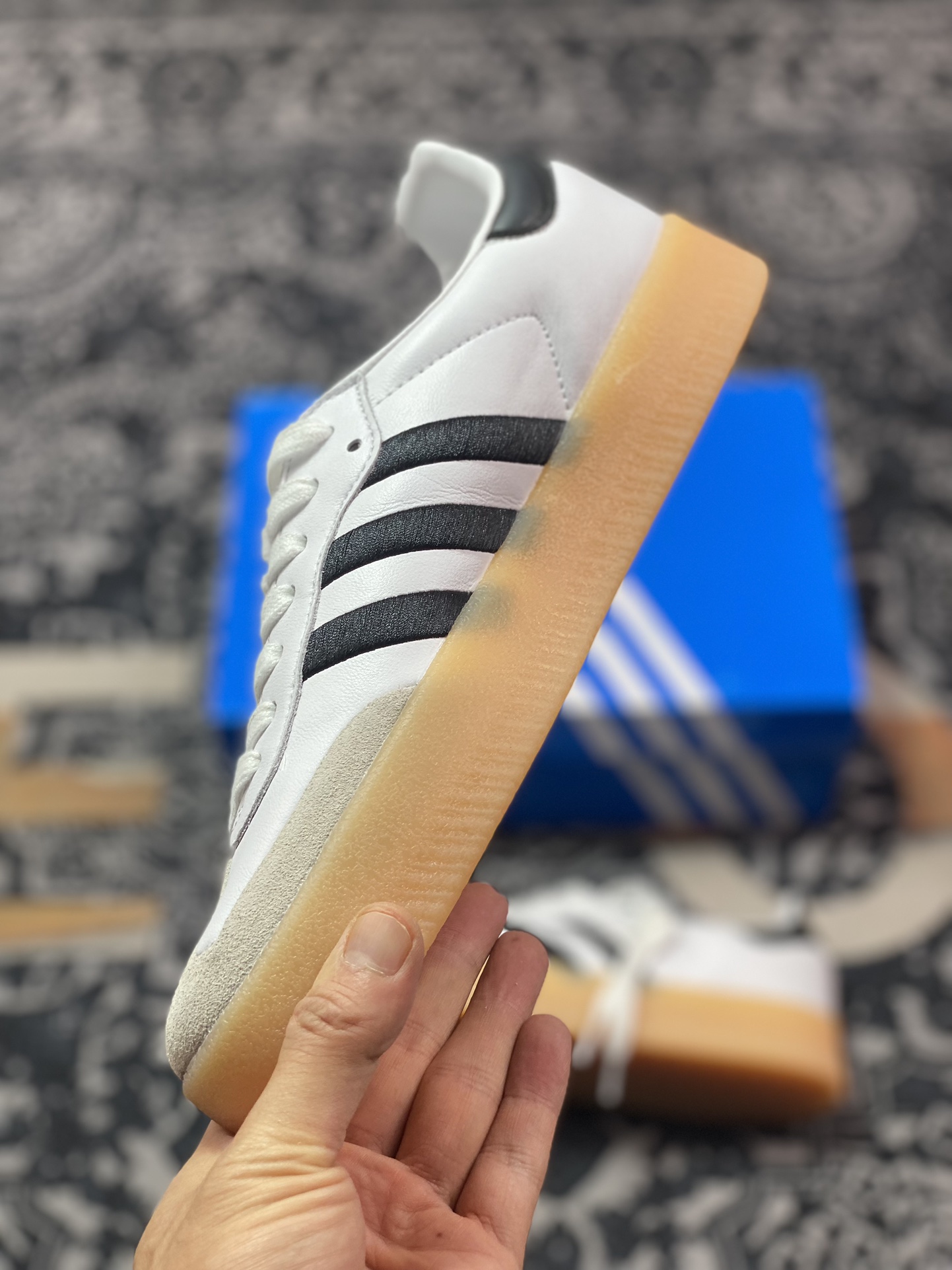 160  阿迪达斯Adidas Samba XLG"White Black"桑巴舞厚底版运动板鞋“白黑生胶底”ID0442