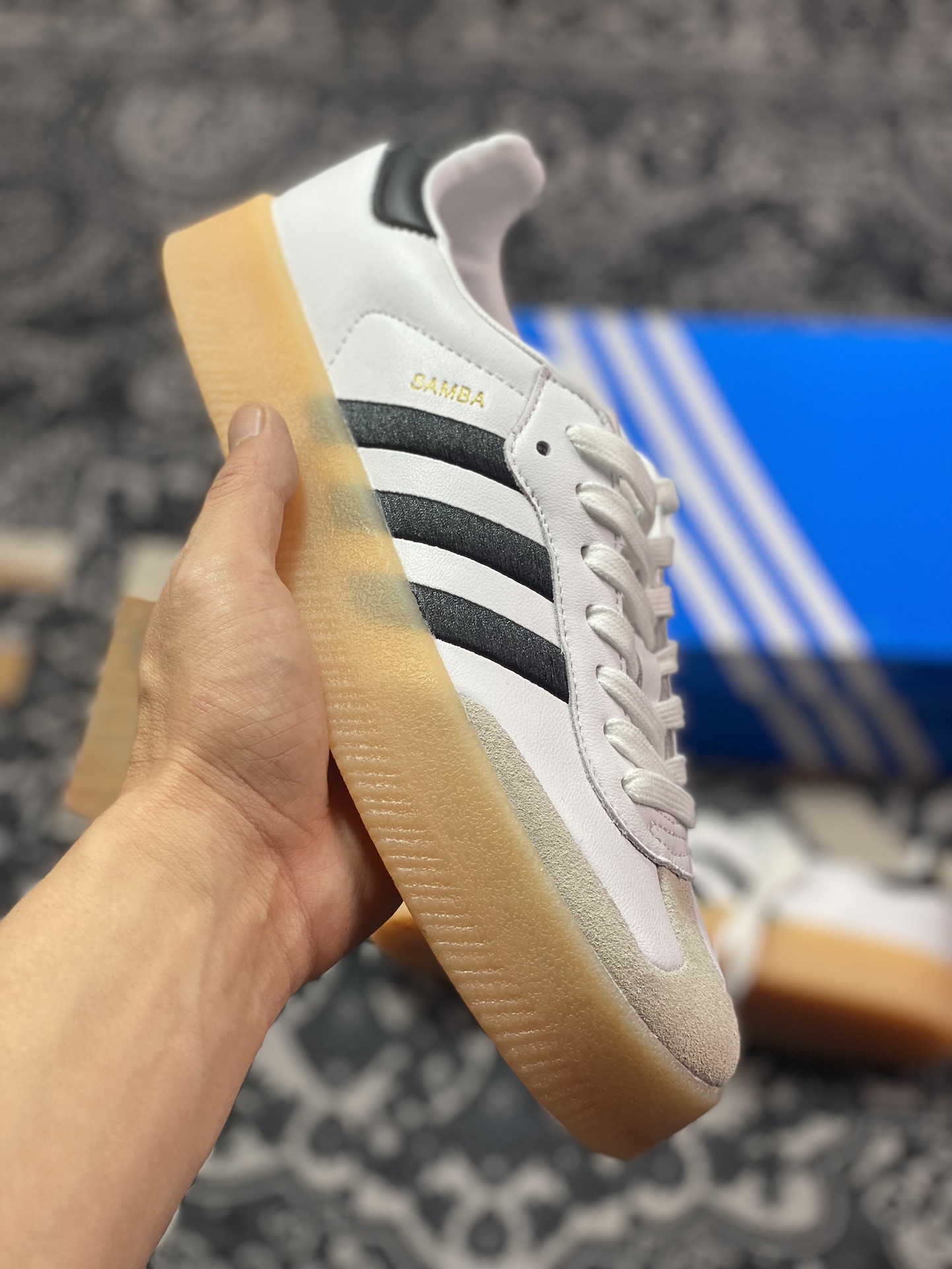 160  阿迪达斯Adidas Samba XLG”White Black”桑巴舞厚底版运动板鞋“白黑生胶底”ID0442