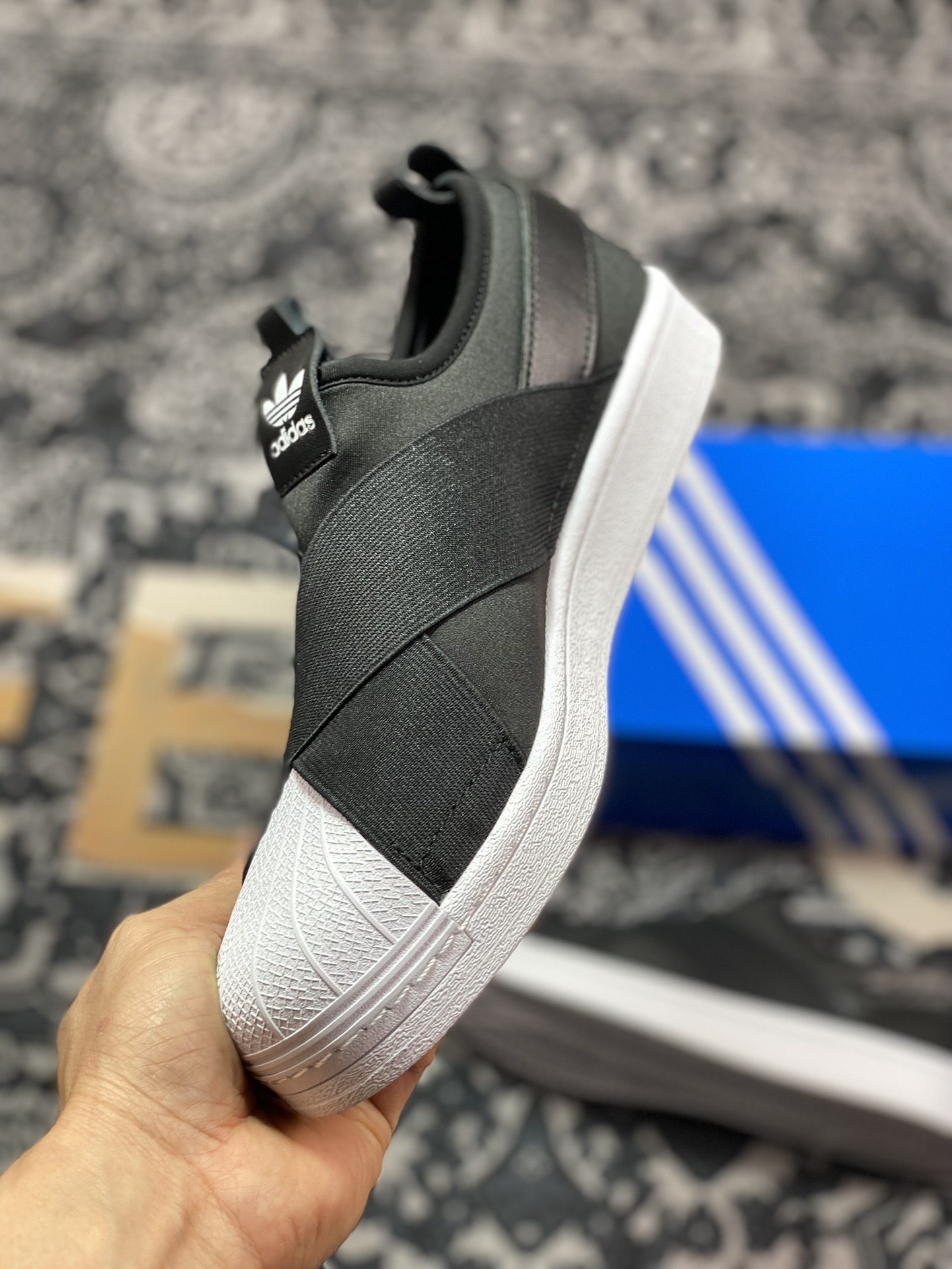 150 Adidas Superstar Slip-On"Black/White/Gold LOGO"经典贝壳头板鞋“黑白编织绑带”FW7051