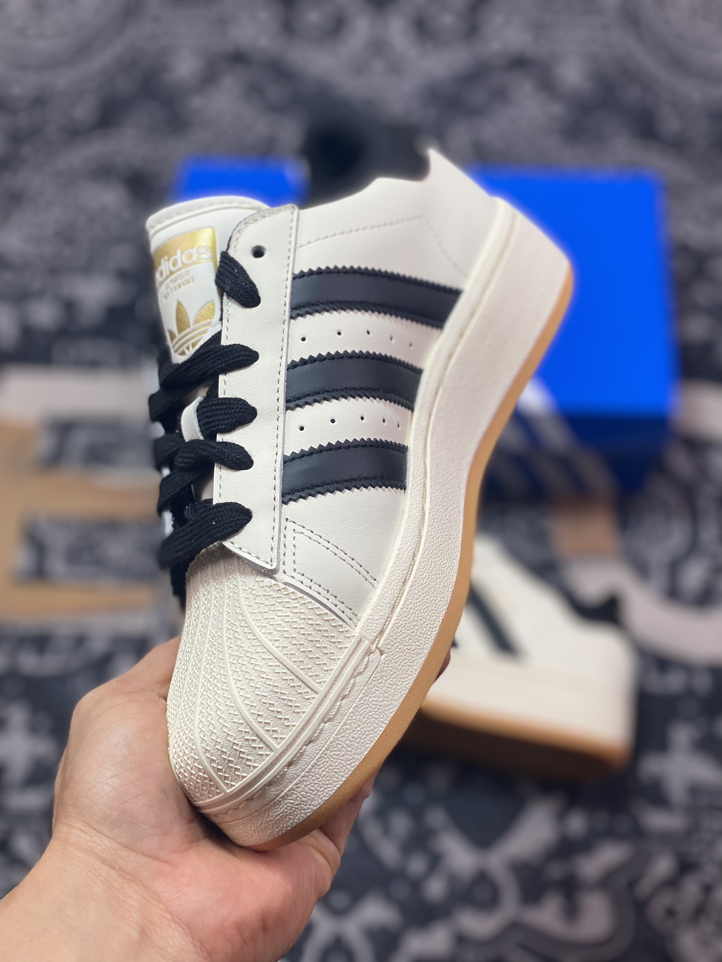 200 阿迪达斯/三叶草Adidas Originals Superstar XLG 贝壳头板鞋“皮革奶白黑生胶底”ID5698