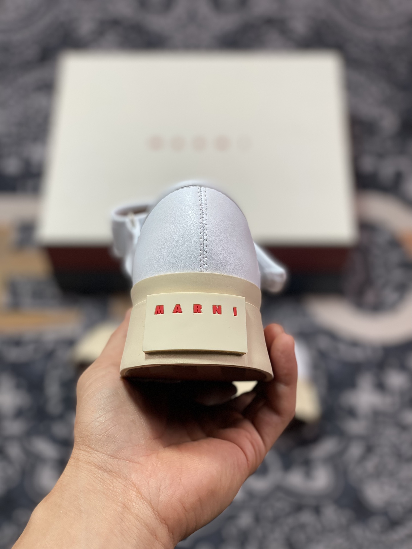 260 玛尼·Marni Pablo Leather Mary Jane Sneaker 增高板鞋“魔术贴白米黄红LOGO”SNZW003120P272200W01