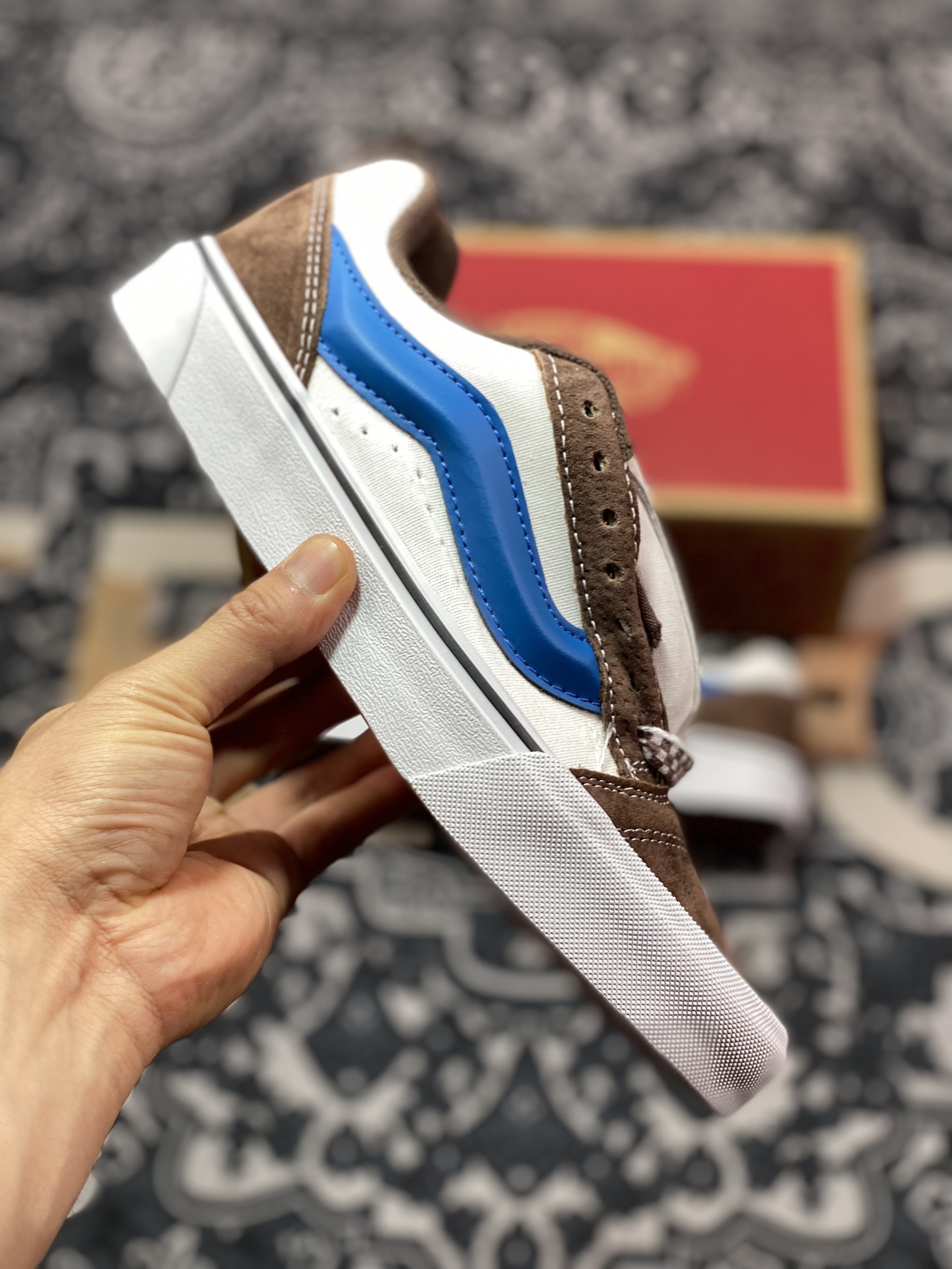 140 真标 Vans Classics Knu Skool 白棕蓝棋盘格