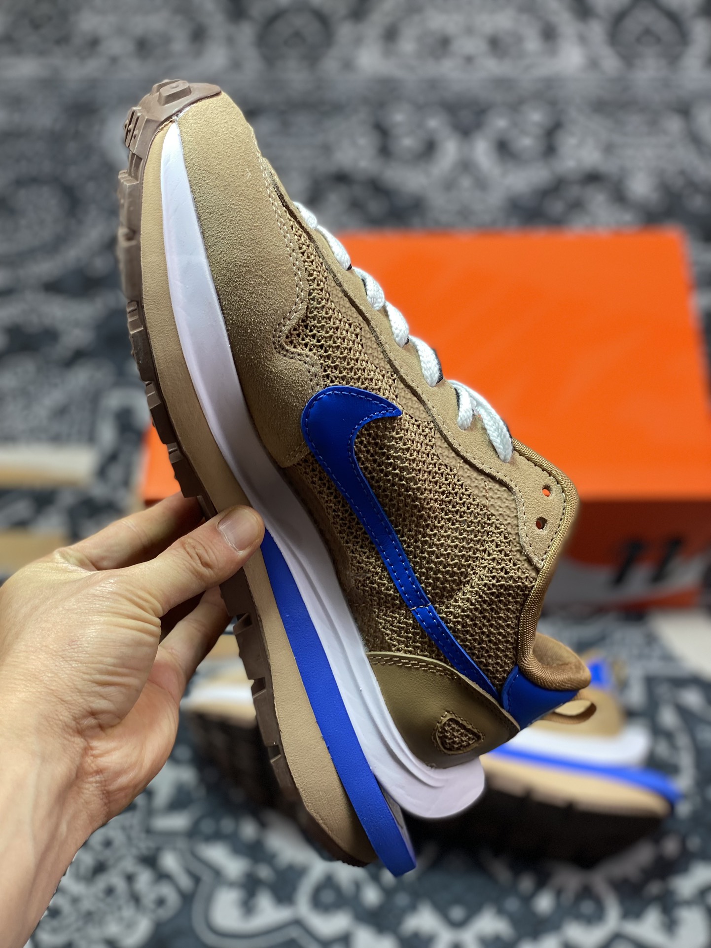 280 Sacai x Nike VaporWaffle 3.0"Brown/Black/Blue"慢跑鞋“网织土棕宝蓝黑重叠双钩子”CV1363-201