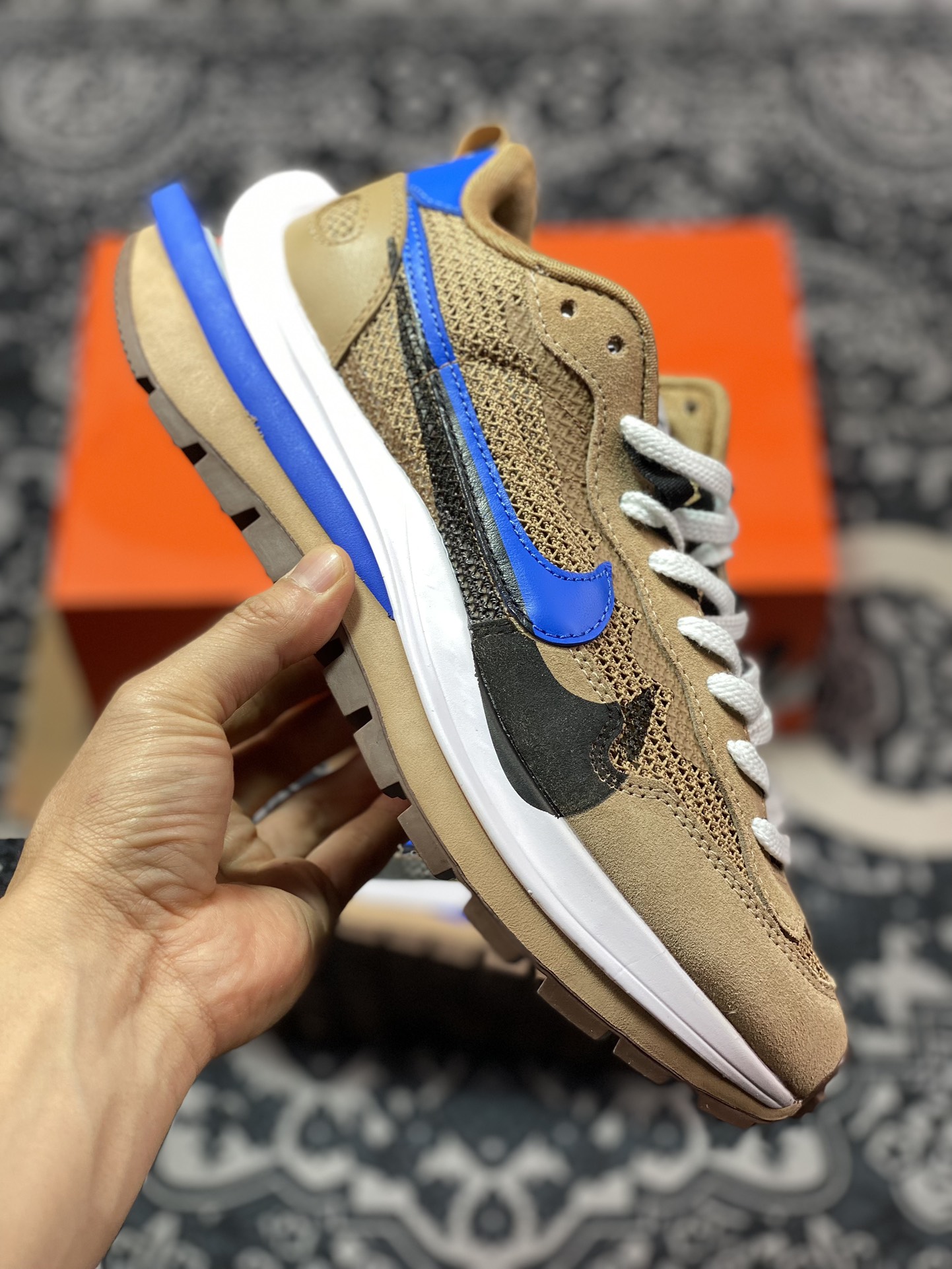 280 Sacai x Nike VaporWaffle 3.0"Brown/Black/Blue"慢跑鞋“网织土棕宝蓝黑重叠双钩子”CV1363-201