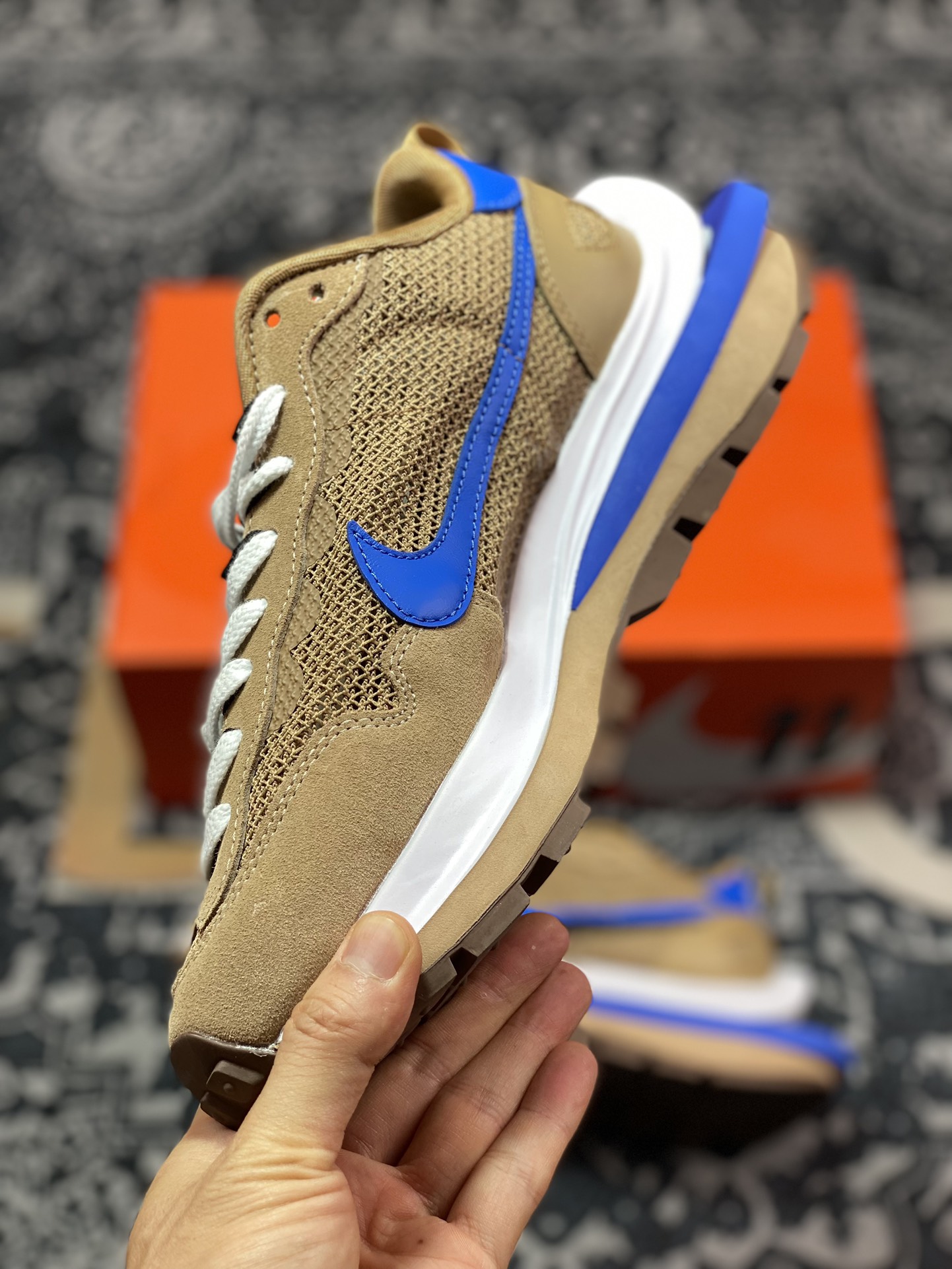 280 Sacai x Nike VaporWaffle 3.0"Brown/Black/Blue"慢跑鞋“网织土棕宝蓝黑重叠双钩子”CV1363-201