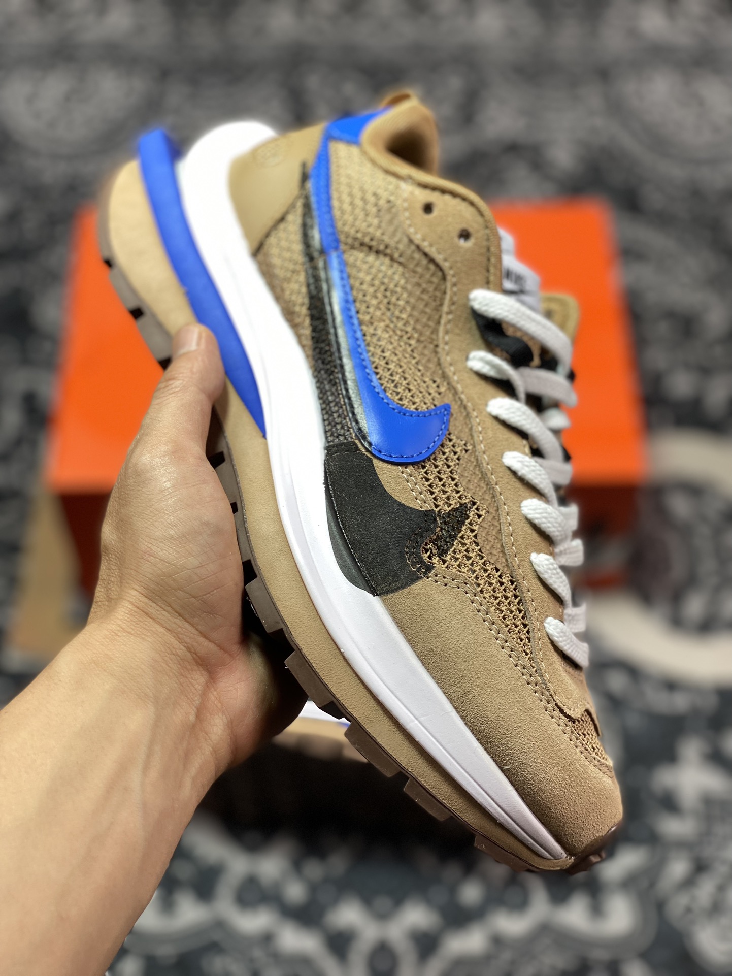 280 Sacai x Nike VaporWaffle 3.0″Brown/Black/Blue”慢跑鞋“网织土棕宝蓝黑重叠双钩子”CV1363-201