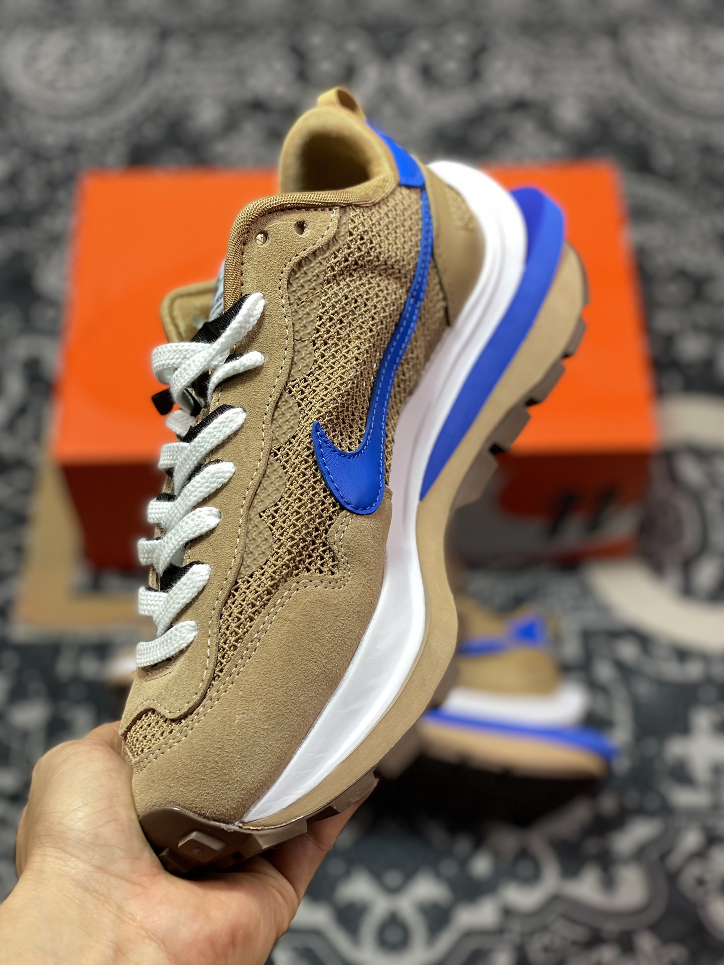 280 Sacai x Nike VaporWaffle 3.0"Brown/Black/Blue"慢跑鞋“网织土棕宝蓝黑重叠双钩子”CV1363-201