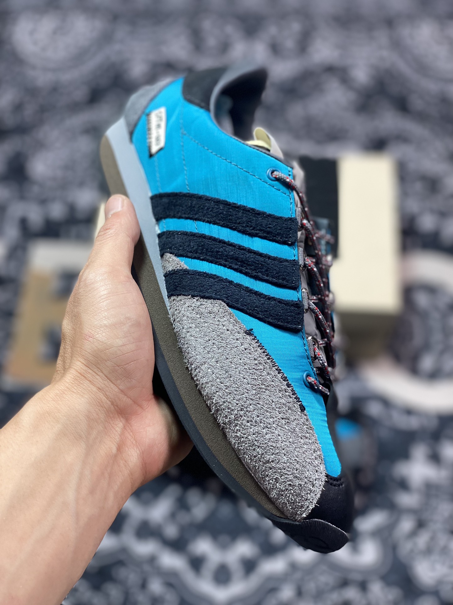 200 Mute x Adidas Country OG”Aqua Black”SFTM-003系列低帮慢跑鞋“联名水蓝深灰黑”ID3545