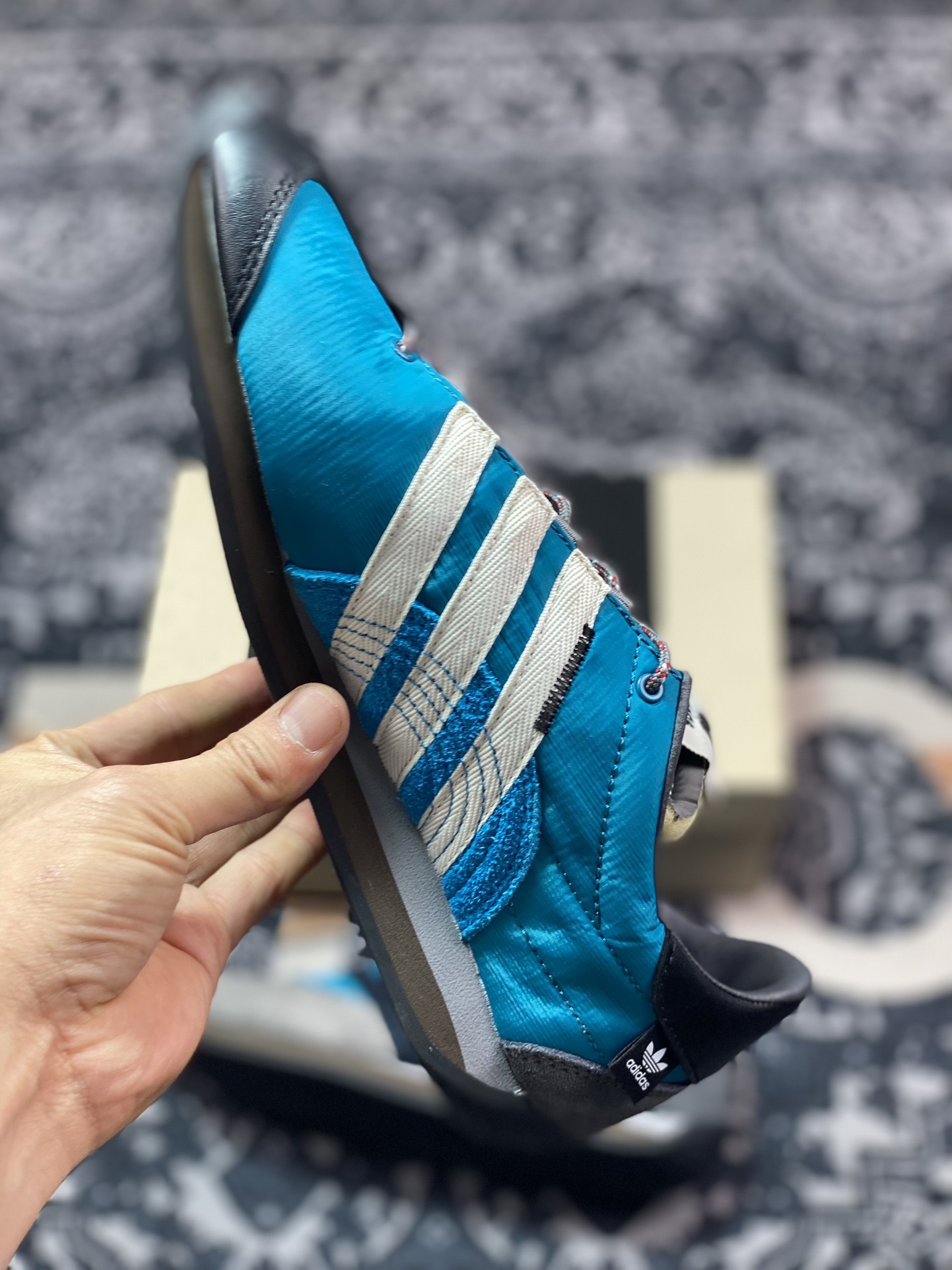 200 Mute x Adidas Country OG"Aqua Black"SFTM-003系列低帮慢跑鞋“联名水蓝深灰黑”ID3545