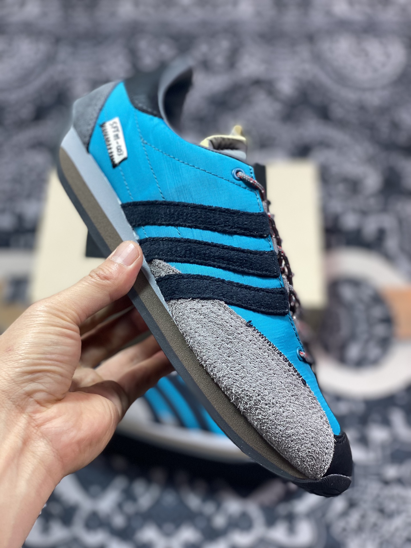 200 Mute x Adidas Country OG"Aqua Black"SFTM-003系列低帮慢跑鞋“联名水蓝深灰黑”ID3545