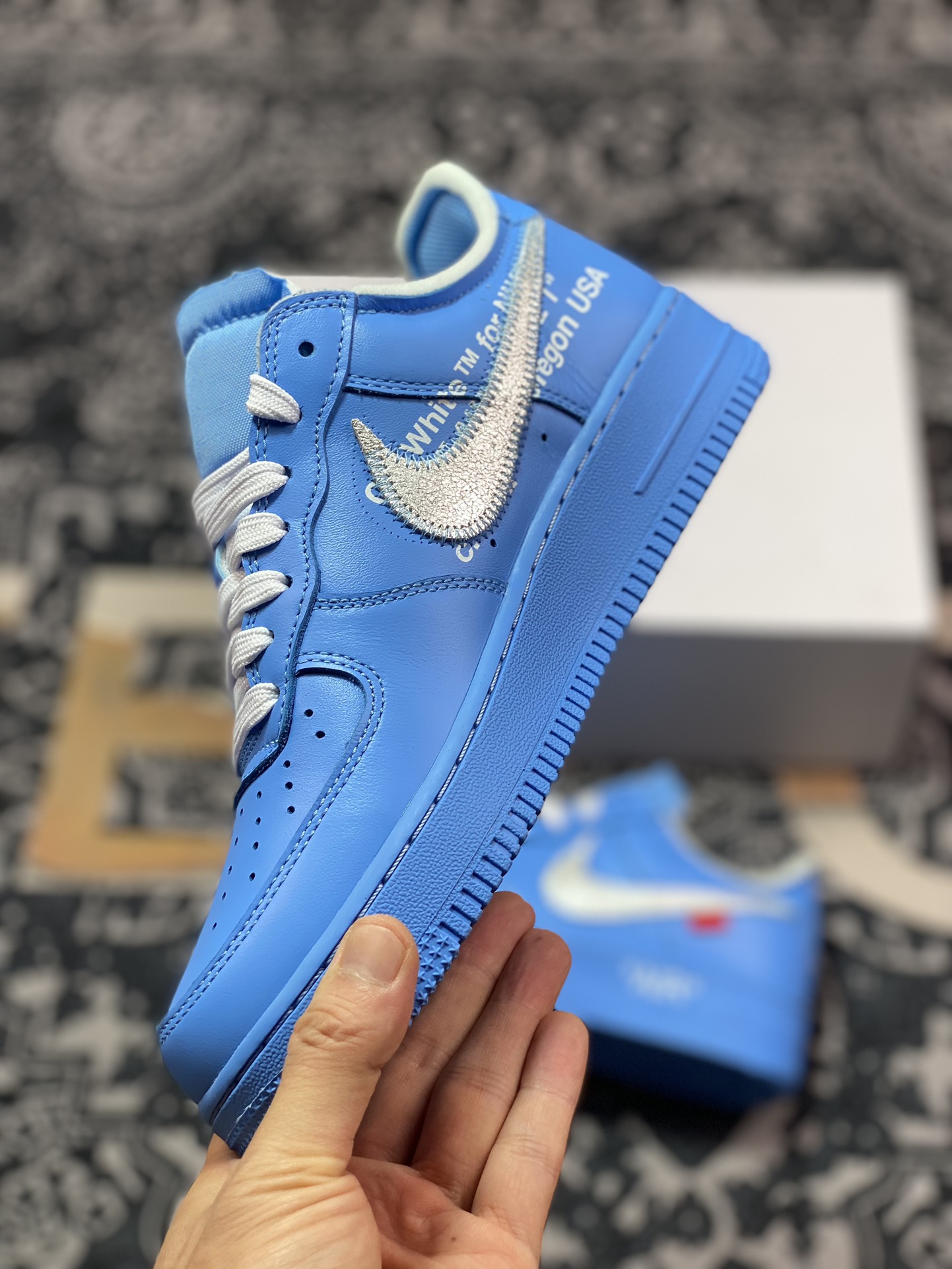 320 MoMA x Off-White x Nike Air Force 1'07 Low"MCA University Blue"空军一号板鞋“OW天空蓝银绑绳”CI1173-400