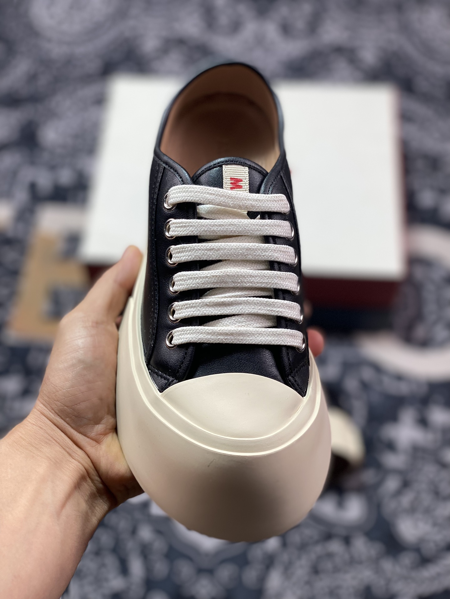 260 玛尼·Marni Pablo Leather Low-Top Lace-up Sneaker 巴勃罗系列增高板鞋“皮革黑米黄红LOGO”SNZW003020P272200N99