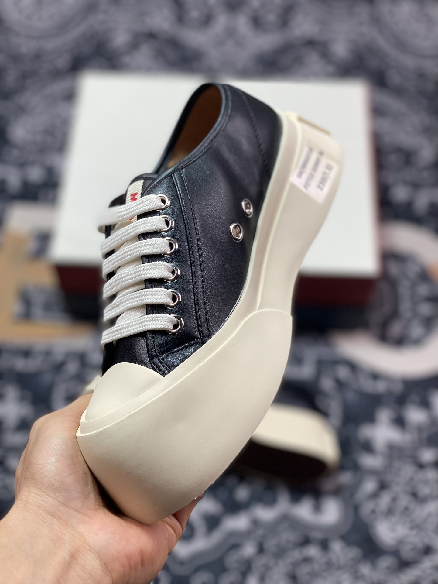 260 玛尼·Marni Pablo Leather Low-Top Lace-up Sneaker 巴勃罗系列增高板鞋“皮革黑米黄红LOGO”SNZW003020P272200N99