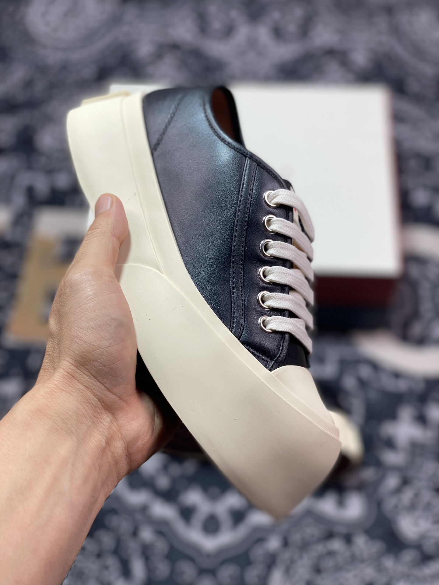 260 玛尼·Marni Pablo Leather Low-Top Lace-up Sneaker 巴勃罗系列增高板鞋“皮革黑米黄红LOGO”SNZW003020P272200N99