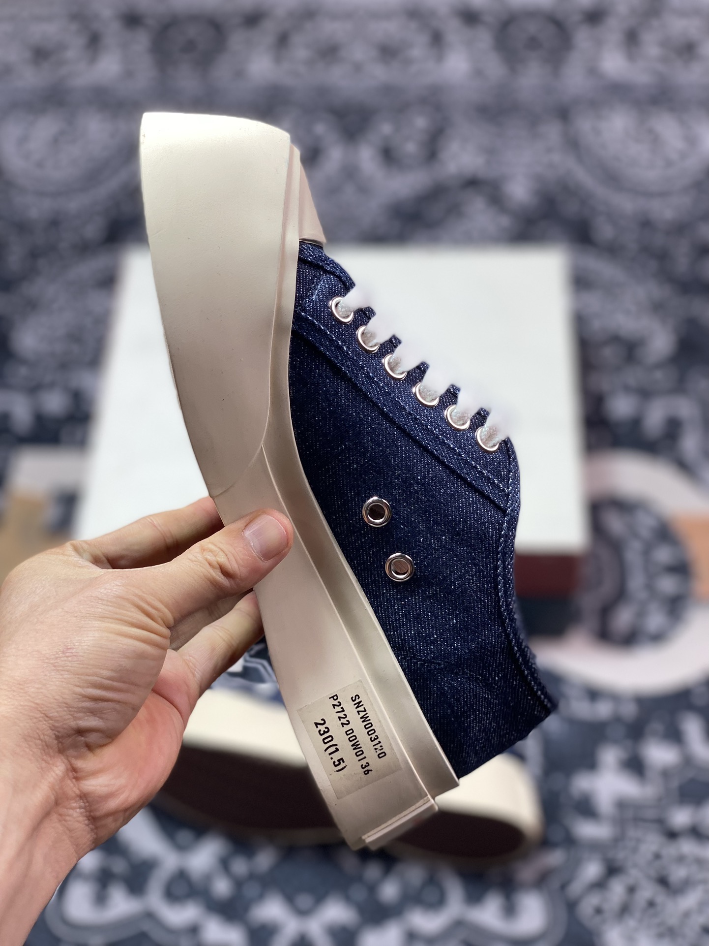 260 意大利奢侈品品牌-玛尼·Marni Pablo Denim Lace-up Sneaker 增高板鞋“丹宁牛仔布暗蓝”SNZW003020P415500B64