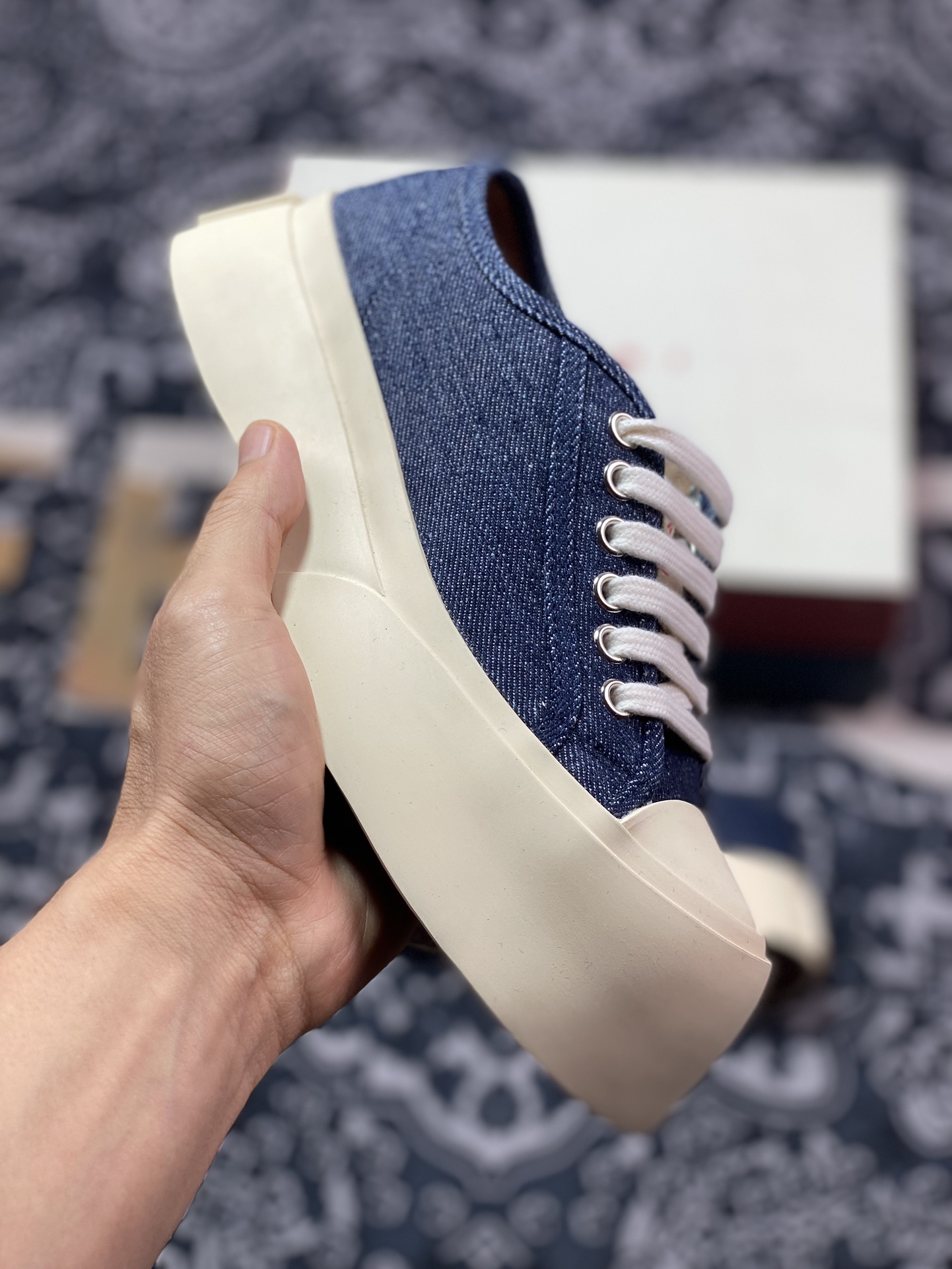 260 意大利奢侈品品牌-玛尼·Marni Pablo Denim Lace-up Sneaker 增高板鞋“丹宁牛仔布暗蓝”SNZW003020P415500B64