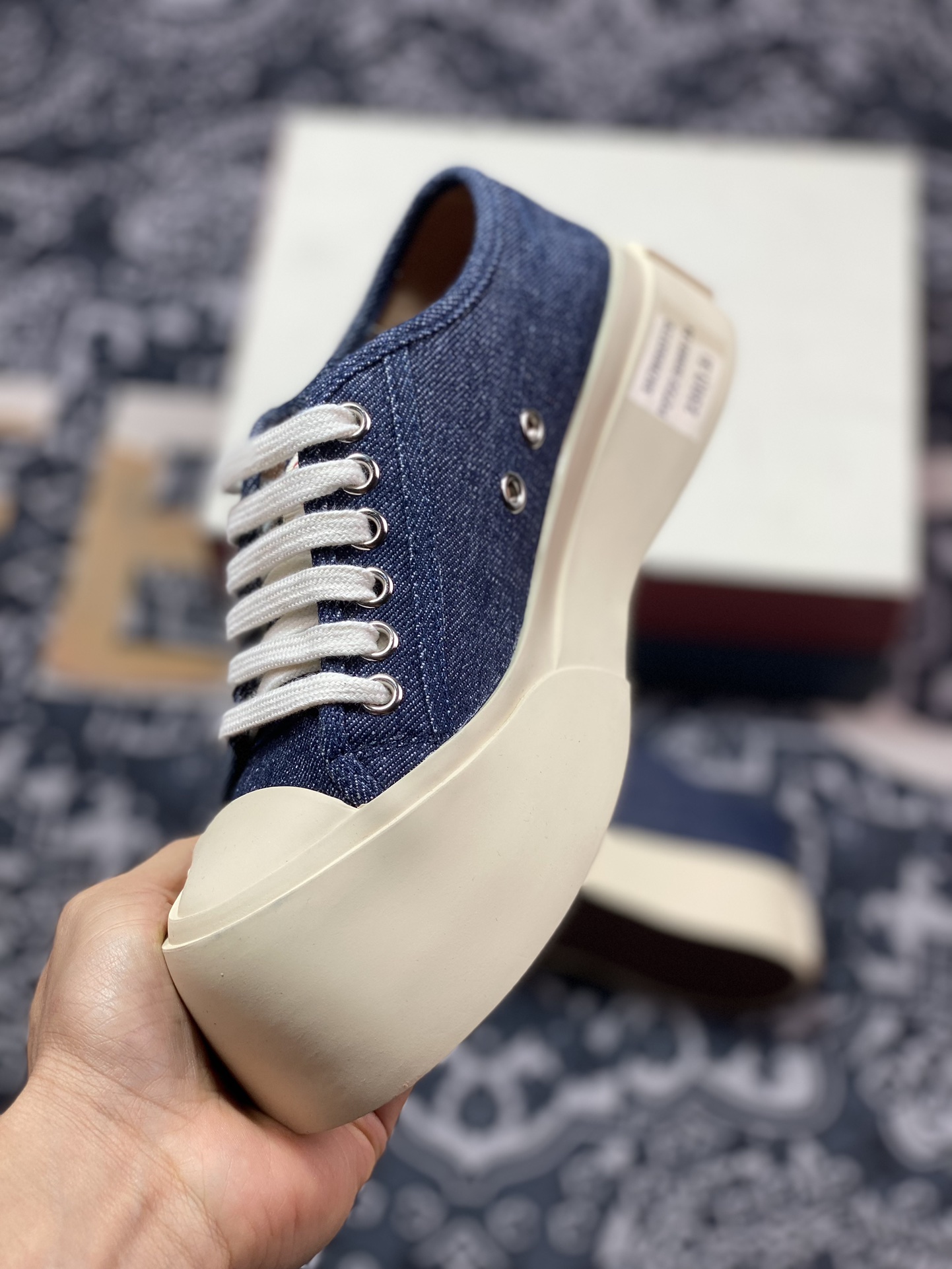 260 意大利奢侈品品牌-玛尼·Marni Pablo Denim Lace-up Sneaker 增高板鞋“丹宁牛仔布暗蓝”SNZW003020P415500B64