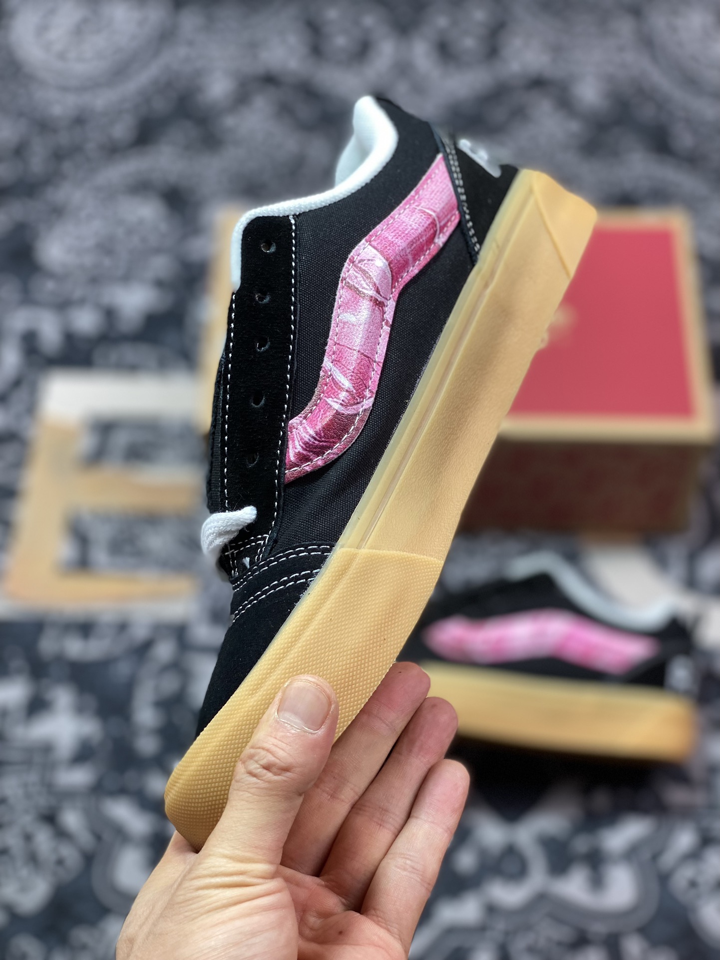 140 真标 Vans Classics Knu Skool 范斯官方 生胶黑粉面包鞋