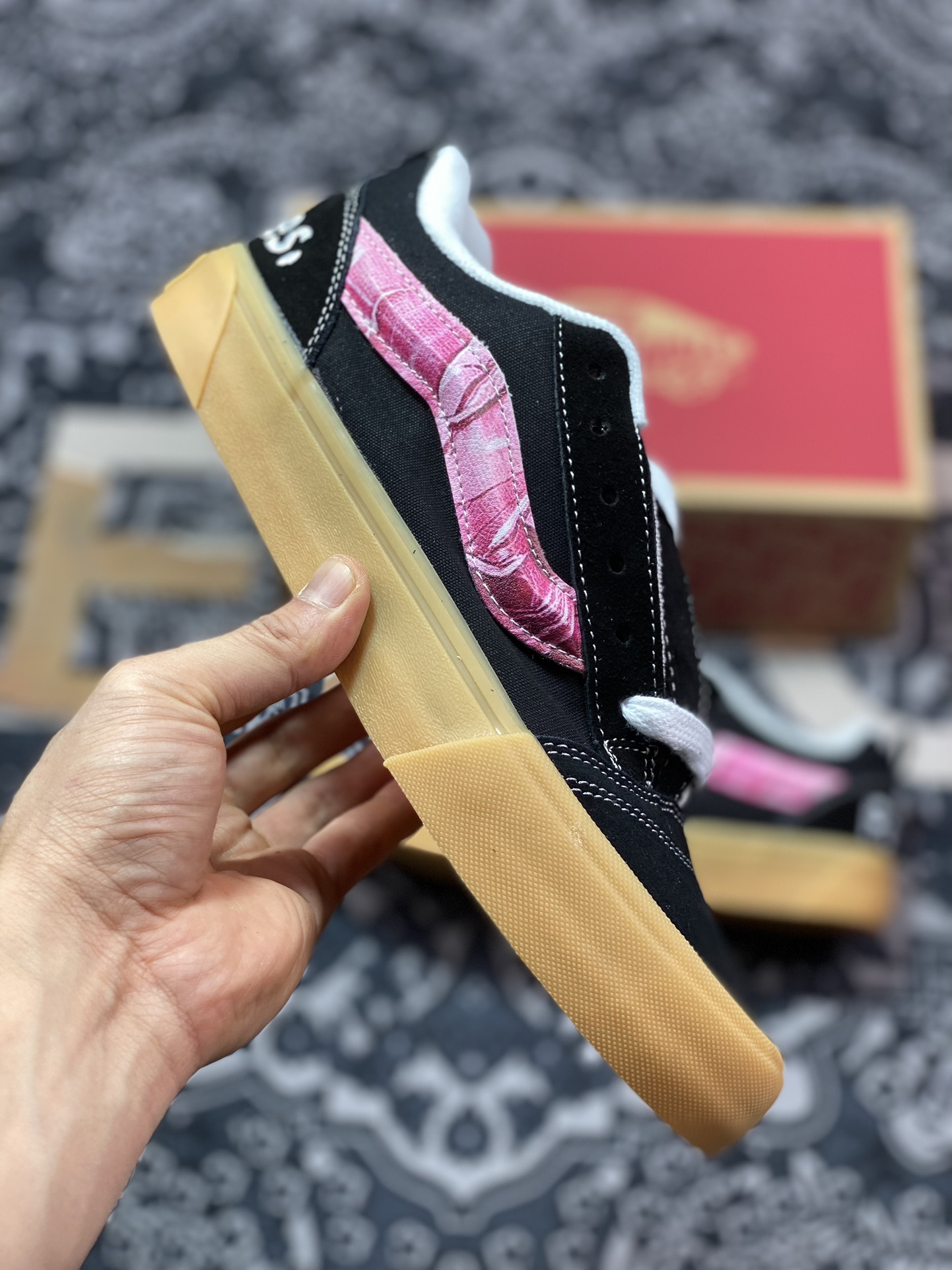 140 真标 Vans Classics Knu Skool 范斯官方 生胶黑粉面包鞋