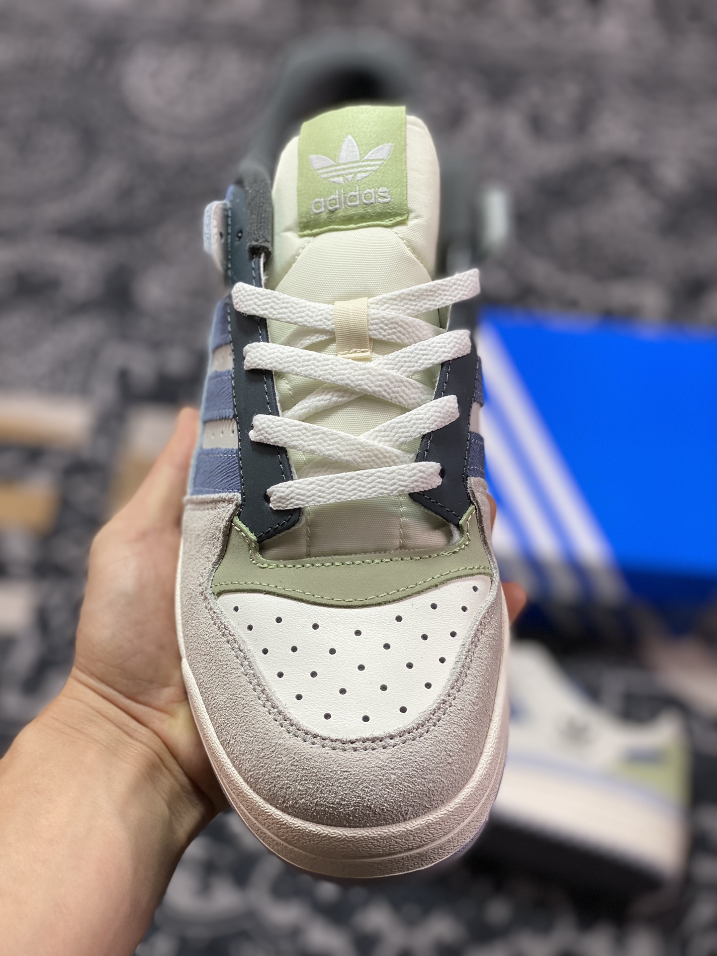 240 阿迪达斯/三叶草Adidas Originals Forum Low CL 罗马板鞋“米白绿灰藏蓝”ID6263