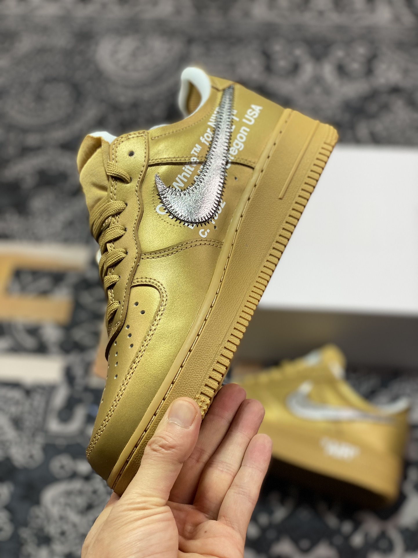 320 Off-White x Nike Air Force 1'07 Low”Champagne Gold/AF100”空军一号板鞋“OW香槟金银钩”AO4297-800