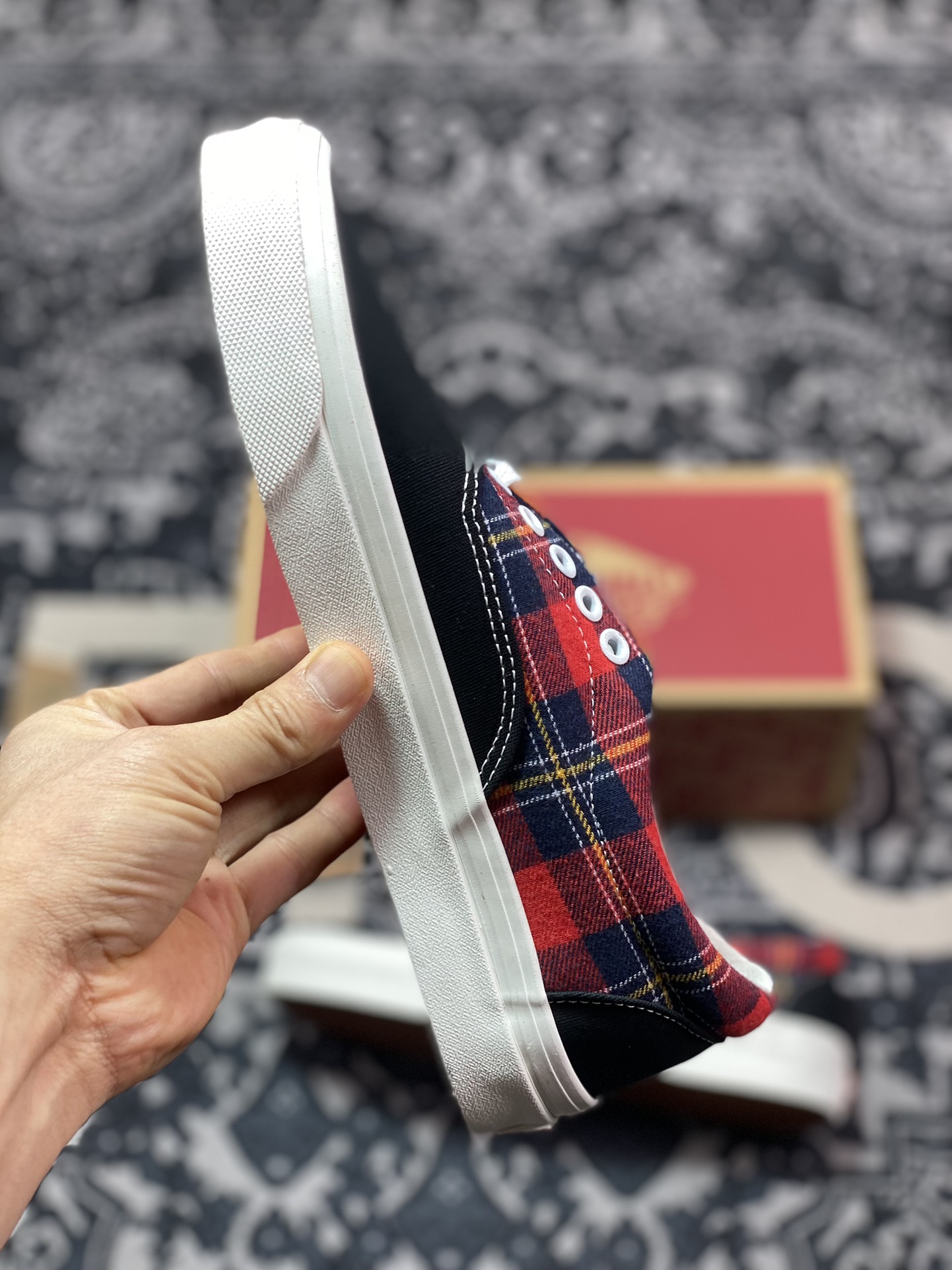 140 真标 Vans Era 日版黑红拼接格子滑板鞋