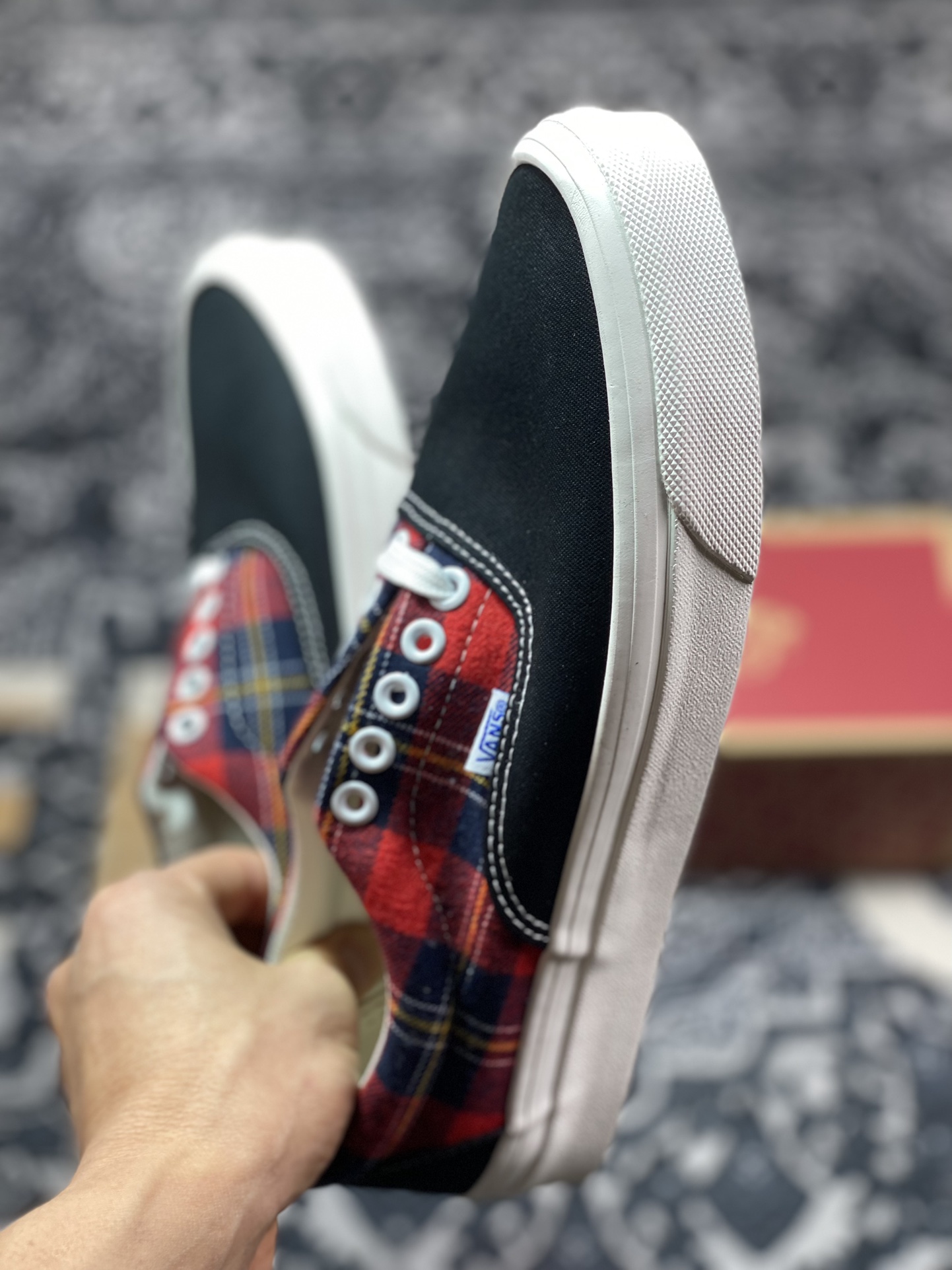 140 真标 Vans Era 日版黑红拼接格子滑板鞋