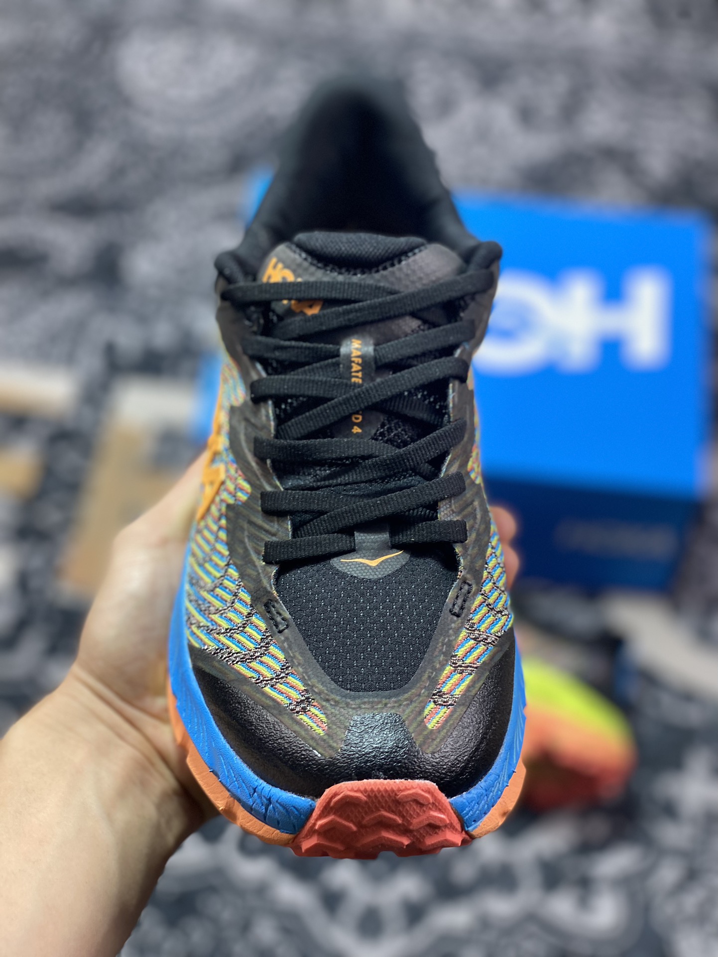 200 HOKA ONE ONE Mafate Speed 4 飞速玛法特4代系列低帮慢跑鞋“网织黑蓝亮黄”1138472/BKML