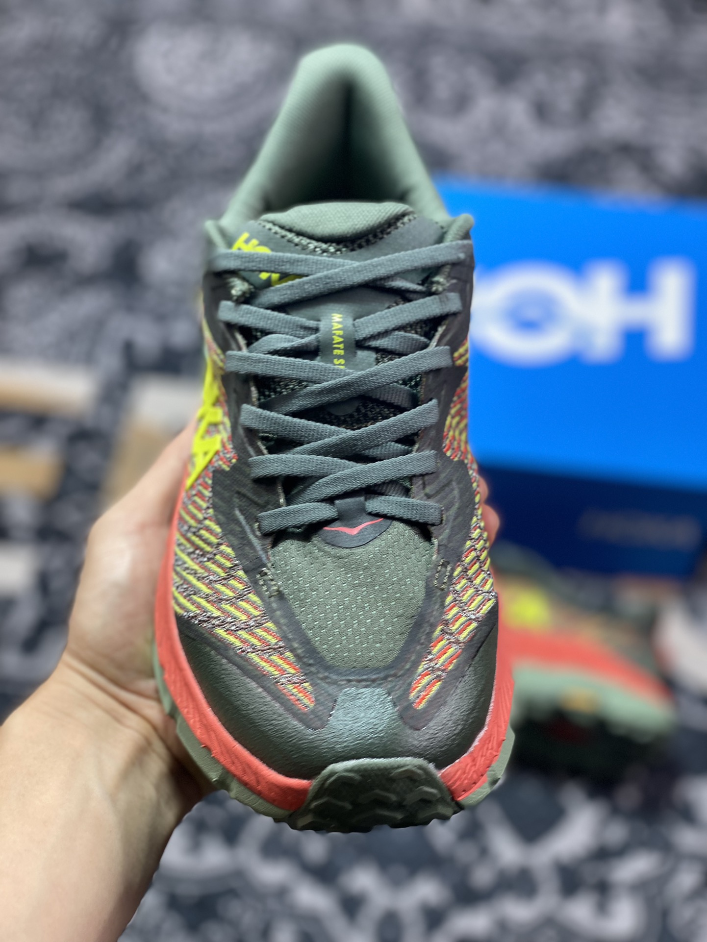 200 HOKA ONE ONE Mafate Speed 4 飞速玛法特4代系列低帮跑鞋“网织军绿桔红黄”1129930/IFST