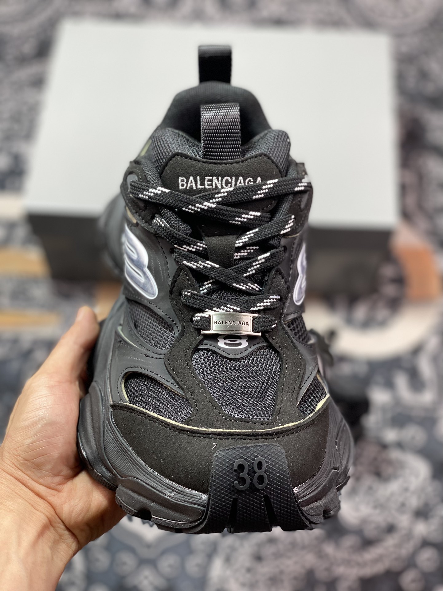 420 巴黎世家BALENCIAGA Cargo Sneaker 5XL船型系列低帮运动鞋“武士黑银LOGO做旧”784341 W2MV1 0213