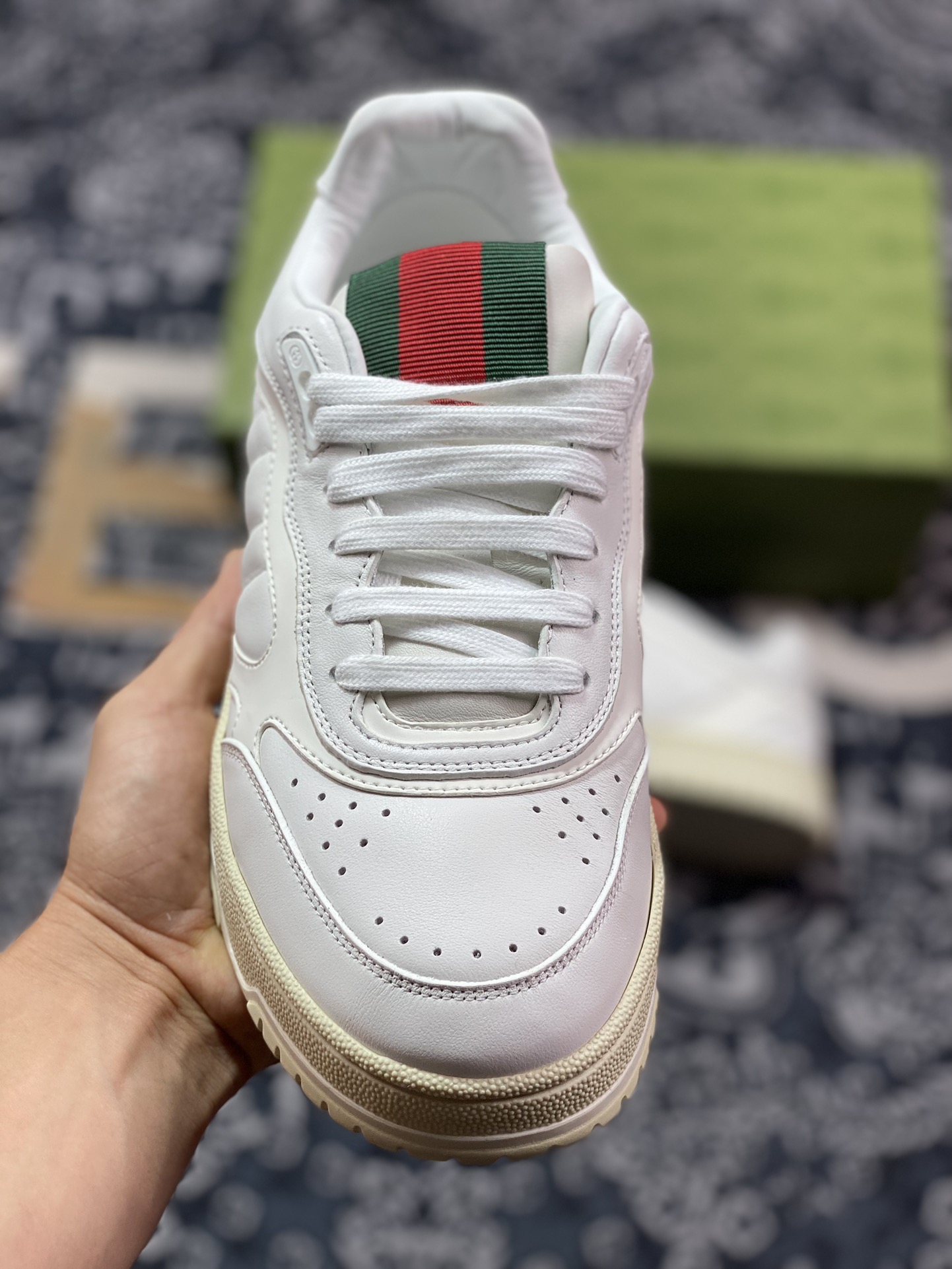 Gucci Re-Web Leather Sneakers low-top sneakers ”Leather Off-White Ebony