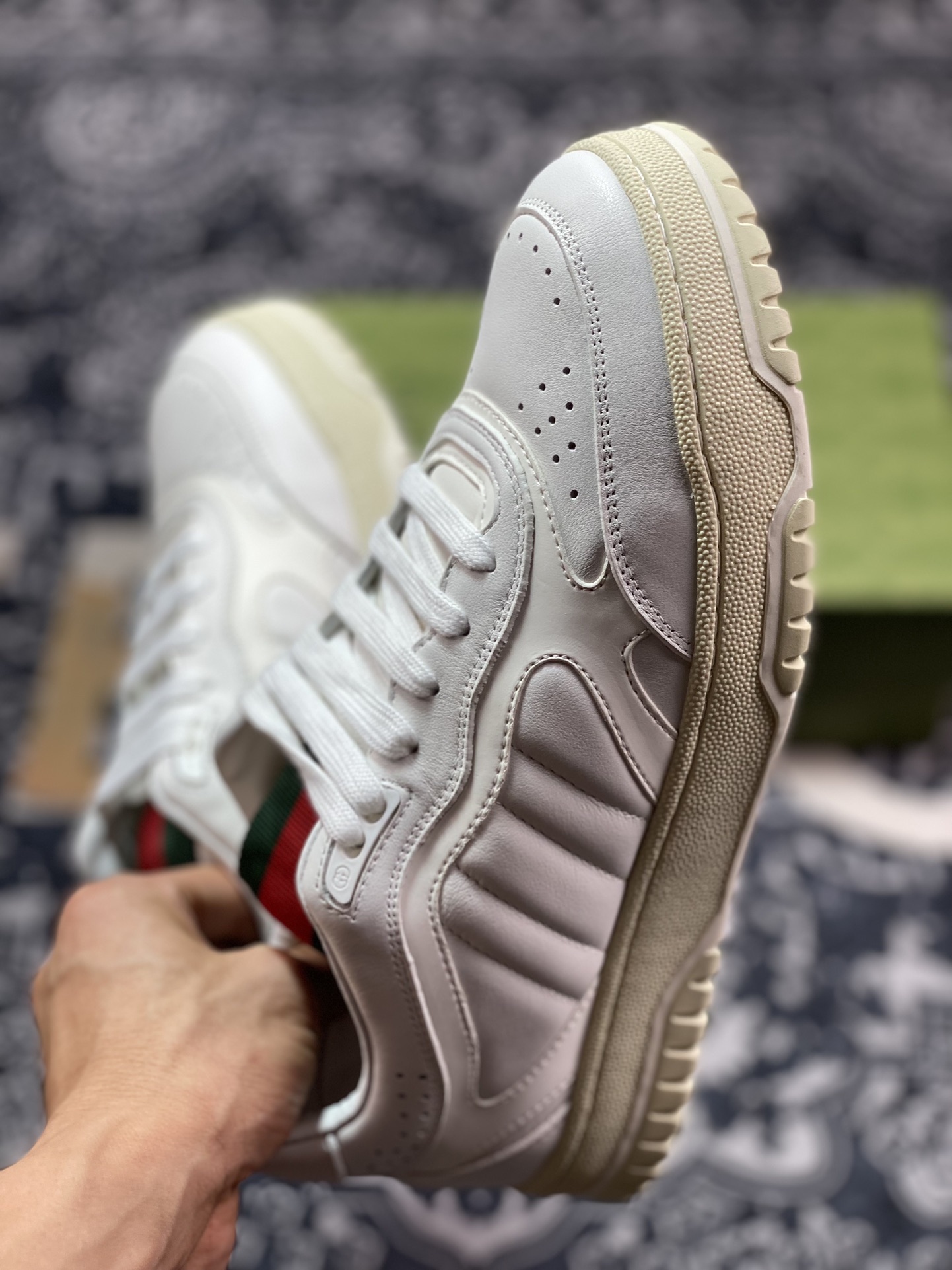 Gucci Re-Web Leather Sneakers low-top sneakers ”Leather Off-White Ebony